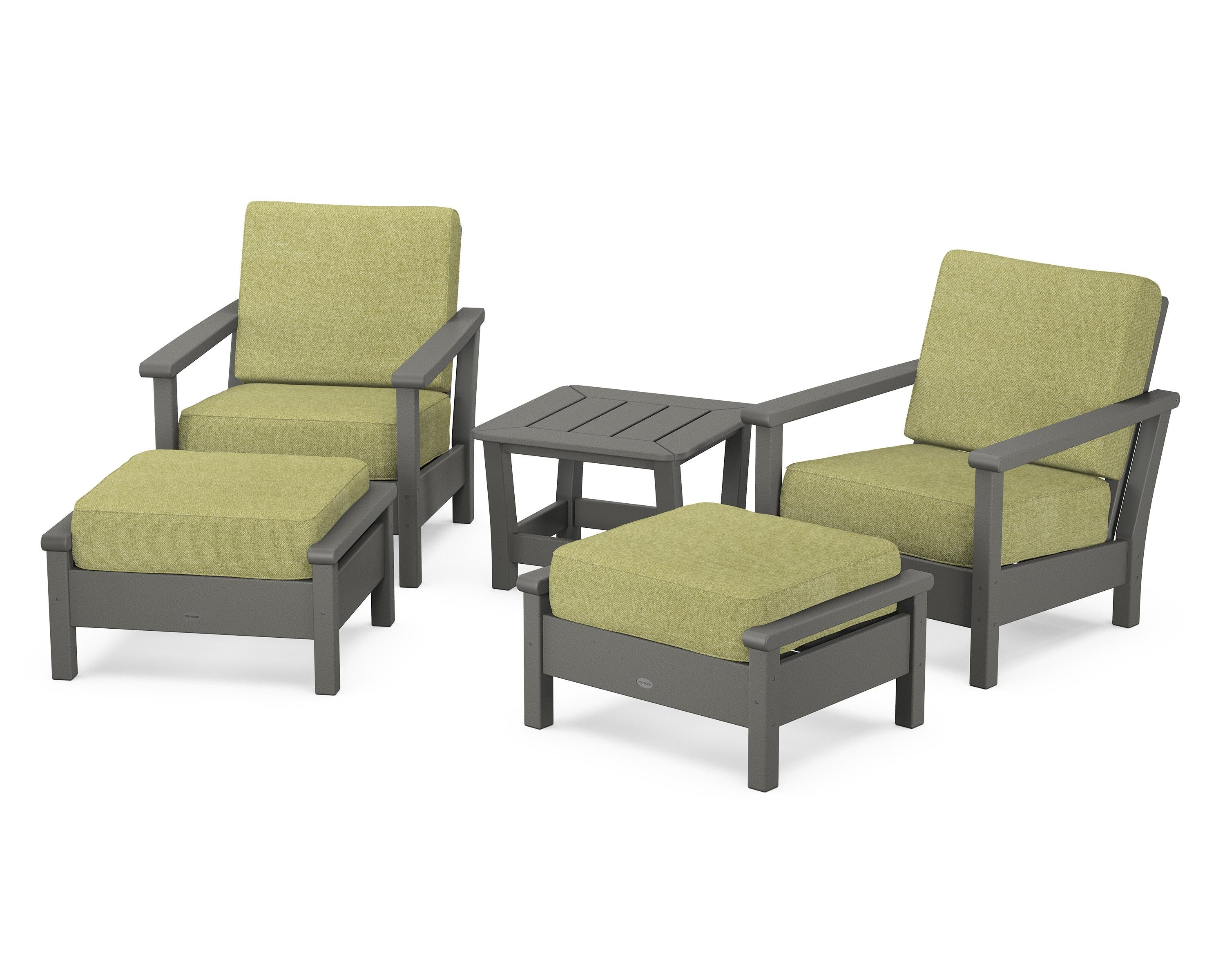 POLYWOOD Harbour 5-Piece Deep Seating Chair Set in Slate Grey / Chartreuse Boucle