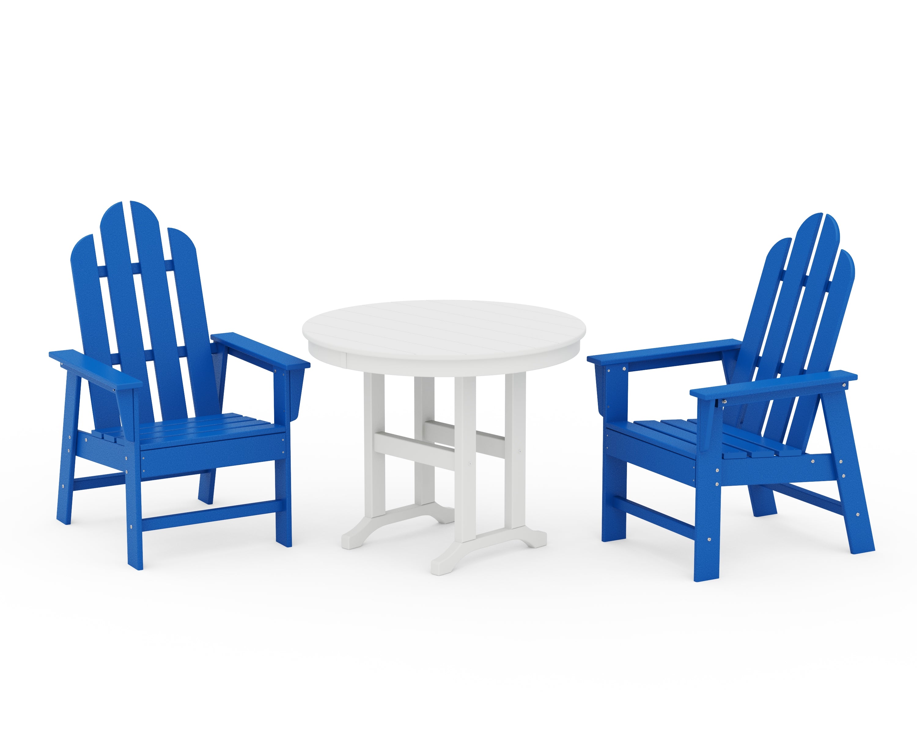 POLYWOOD Long Island 3-Piece Round Dining Set in Pacific Blue / White