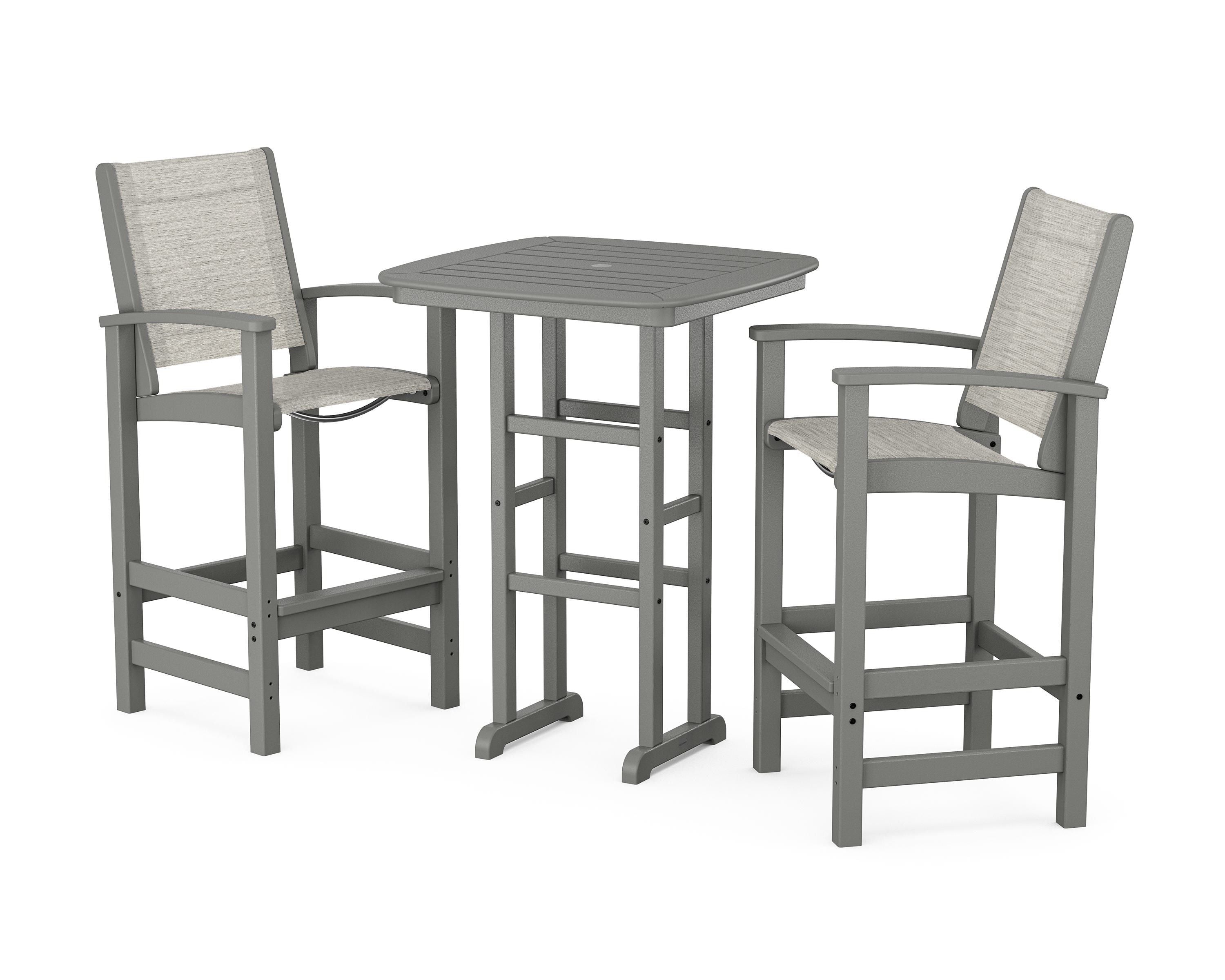 POLYWOOD Coastal 3-Piece Bar Set in Slate Grey / Birch Sling