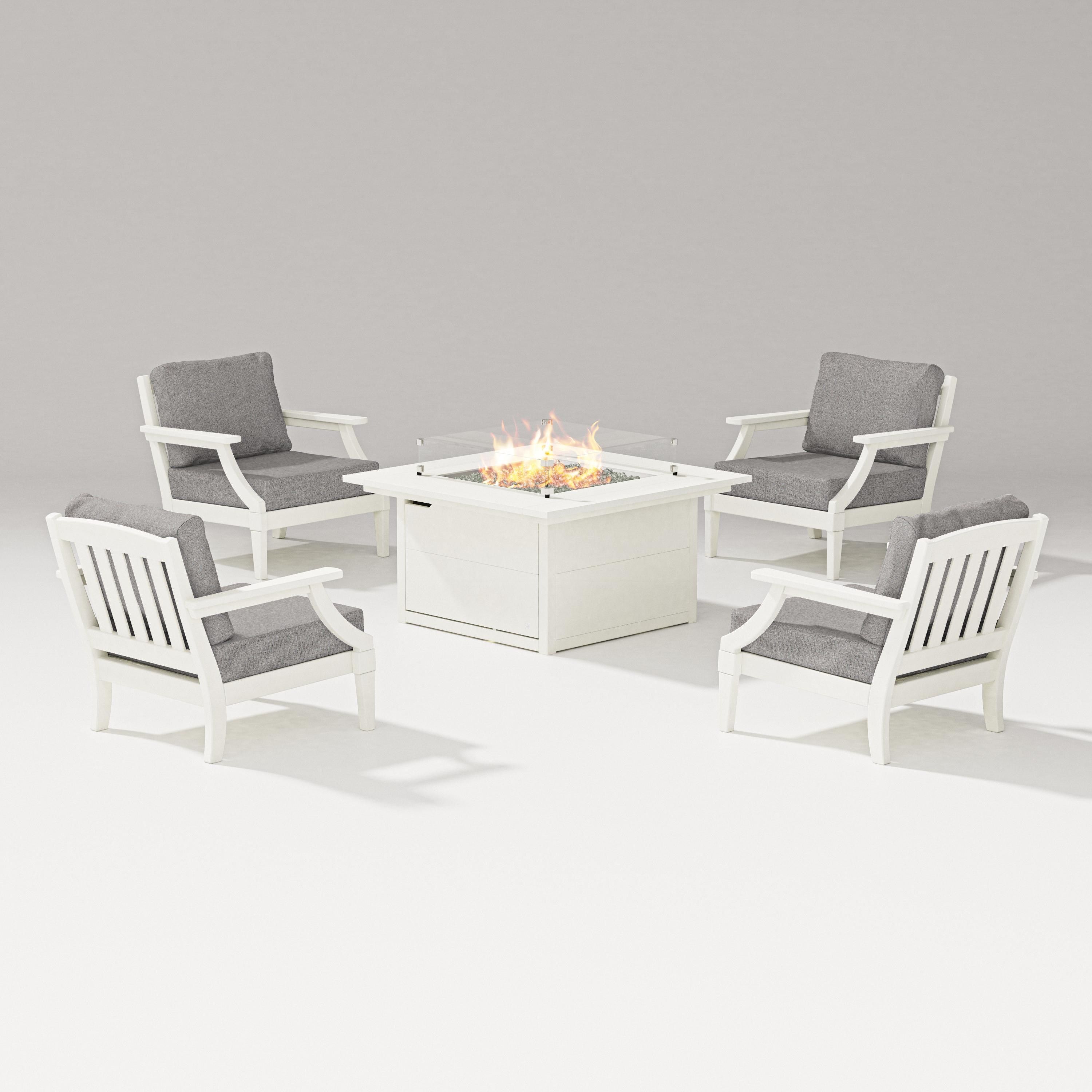PW Designer Series Estate 5-Piece Lounge Fire Table Set in Vintage White / Grey Mist