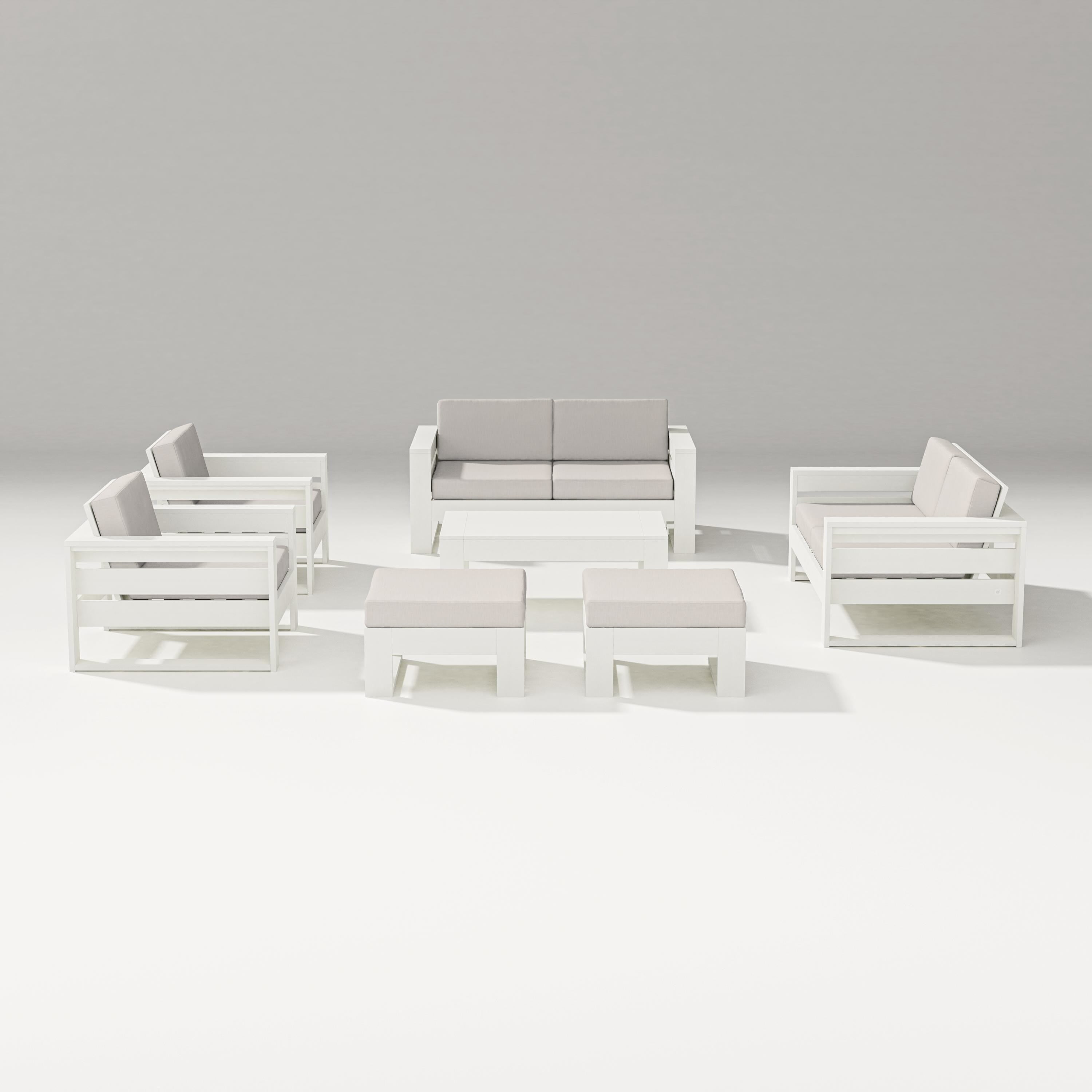 PW Designer Series Latitude 7-Piece Lounge Loveseat Set in Vintage White / Cast Ash