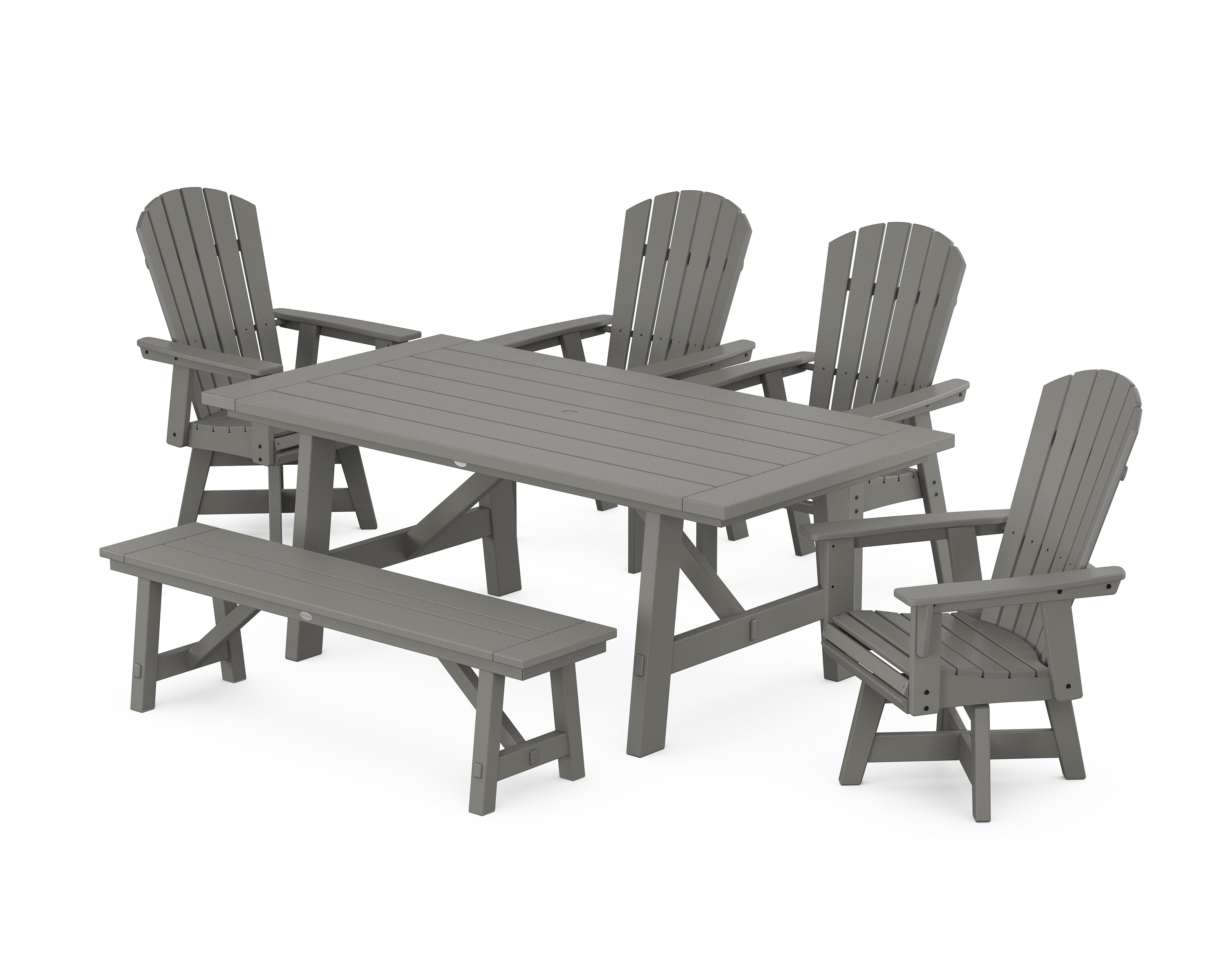 POLYWOOD® Nautical Adirondack Swivel 6-Piece Rustic Farmhouse Dining Set With Trestle Legs in Slate Grey