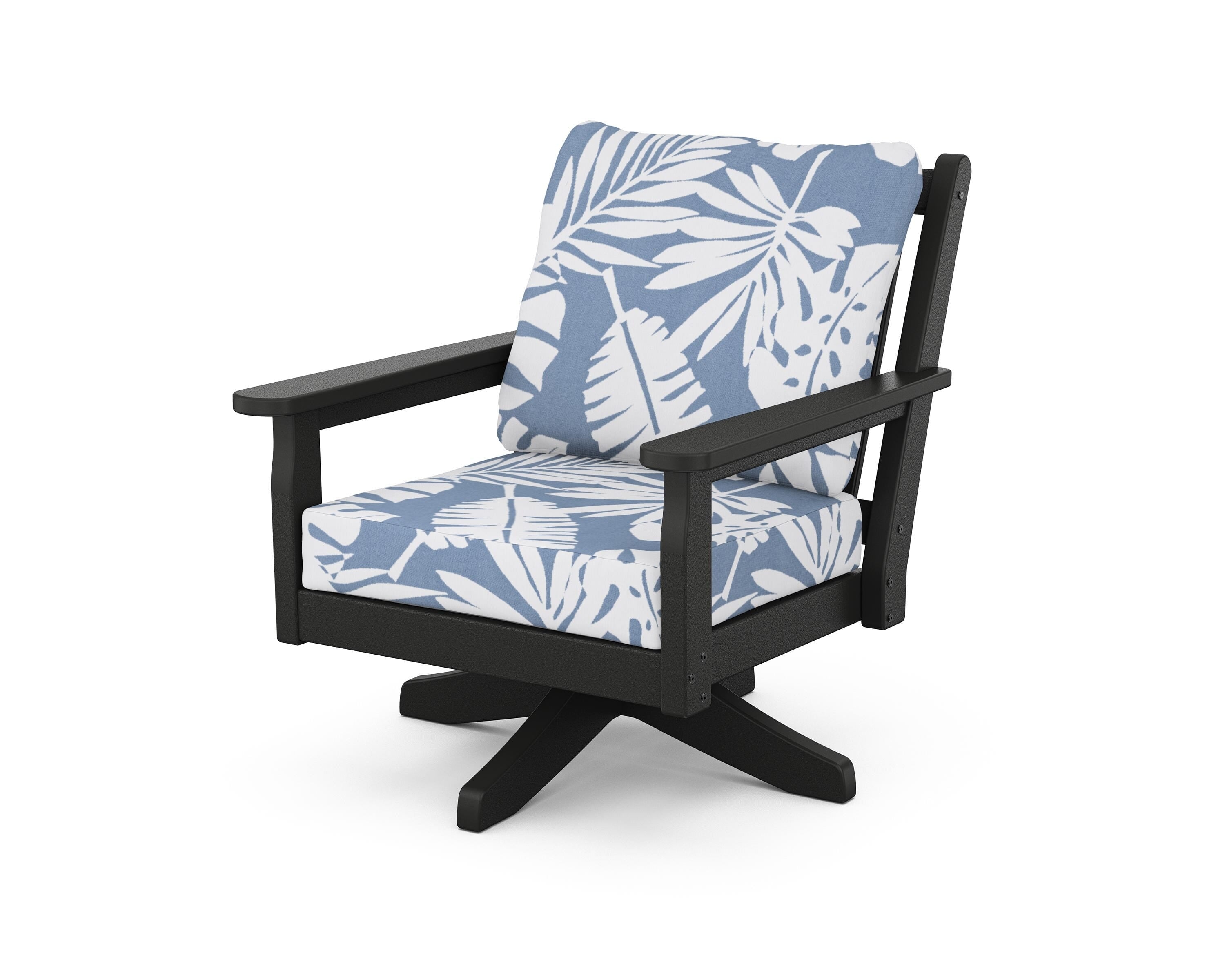 POLYWOOD Chippendale Deep Seating Swivel Chair in Black / Leaf Sky Blue