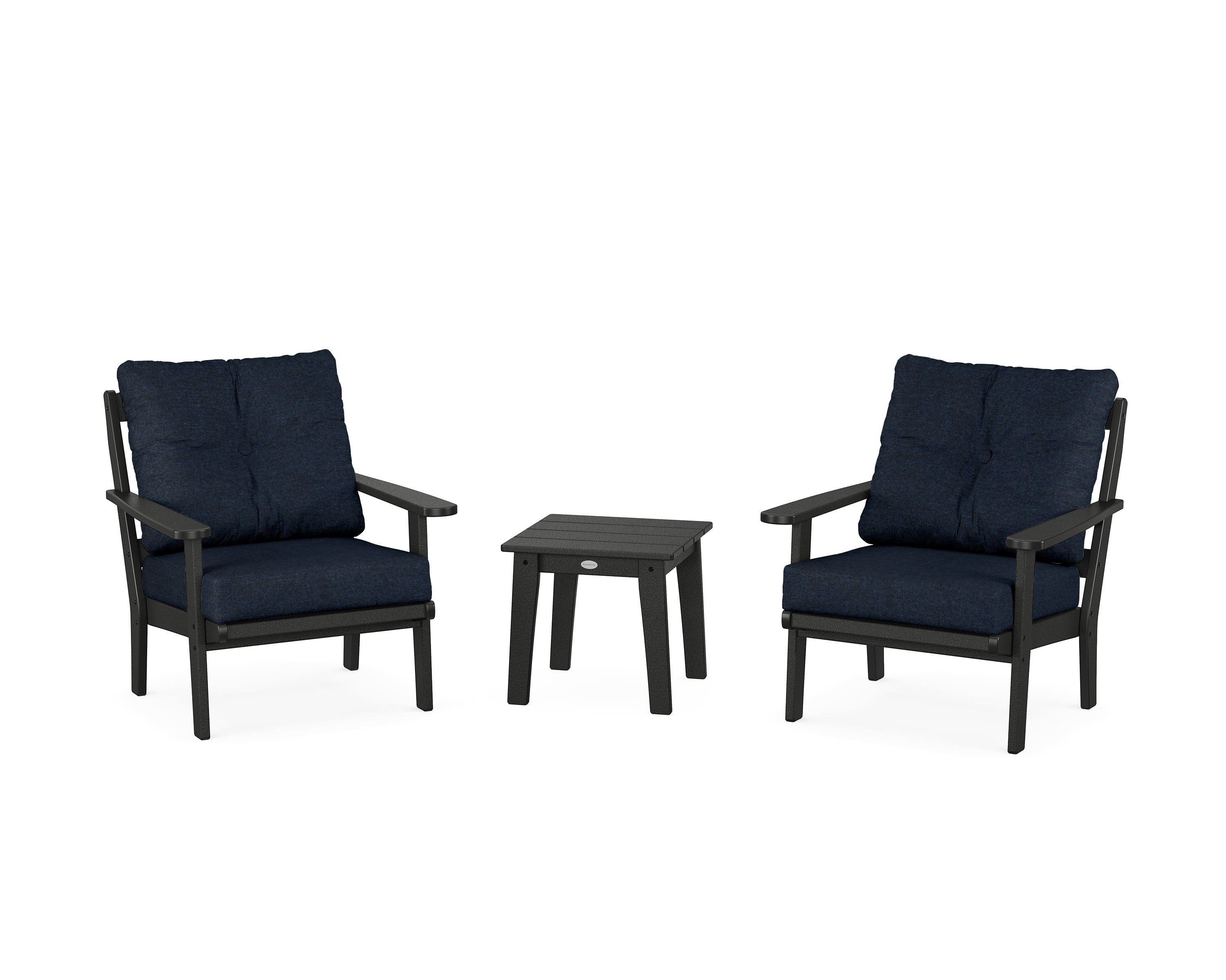 POLYWOOD Mission 3-Piece Deep Seating Set in Black / Marine Indigo