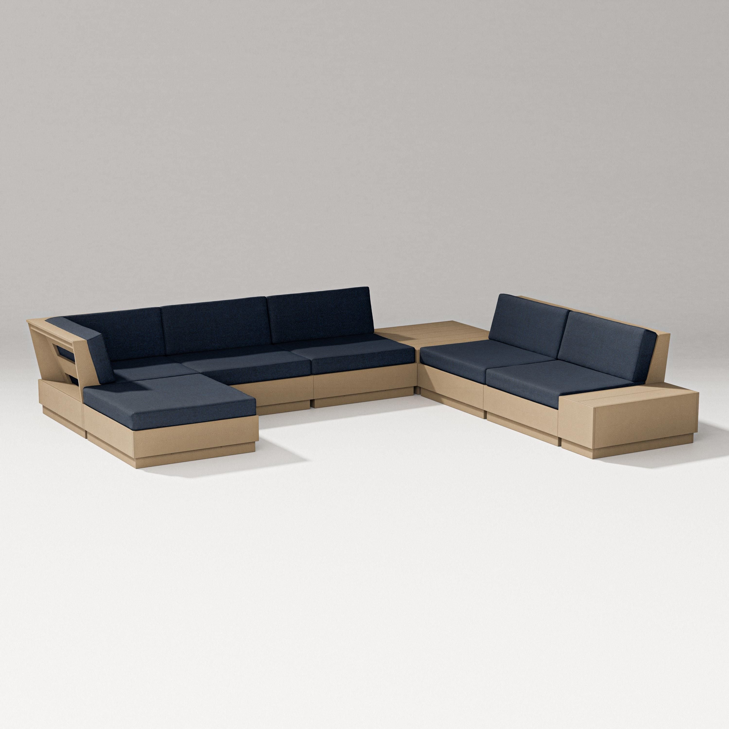 PW Designer Series Elevate 8-Piece Corner Sectional in Vintage Sahara / Marine Indigo