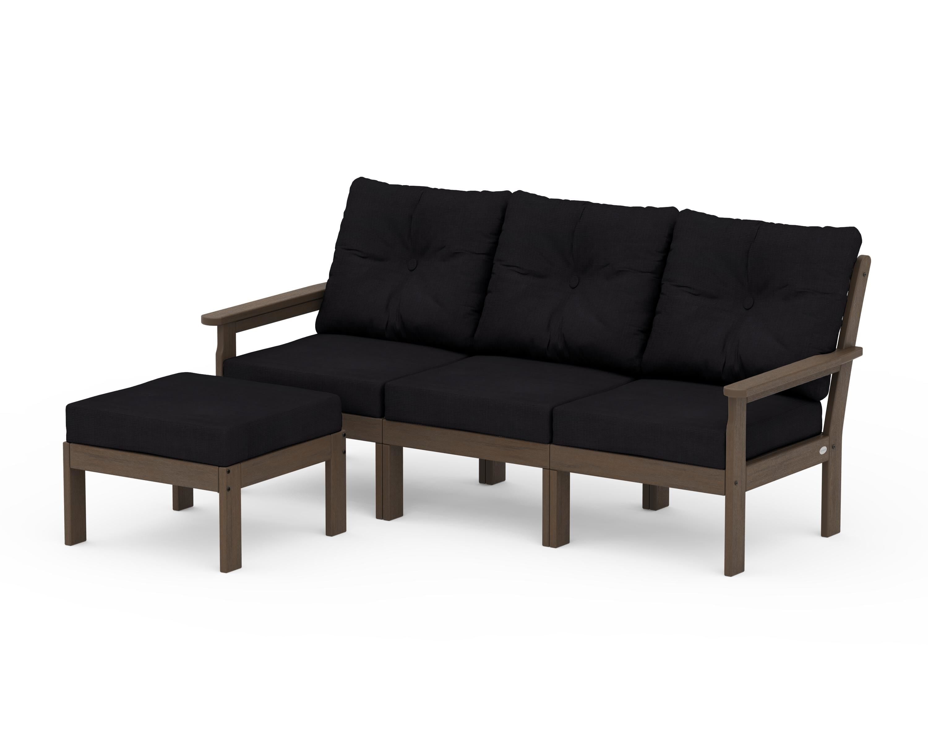 POLYWOOD Vineyard 4-Piece Sectional with Ottoman in Kona / Midnight Linen