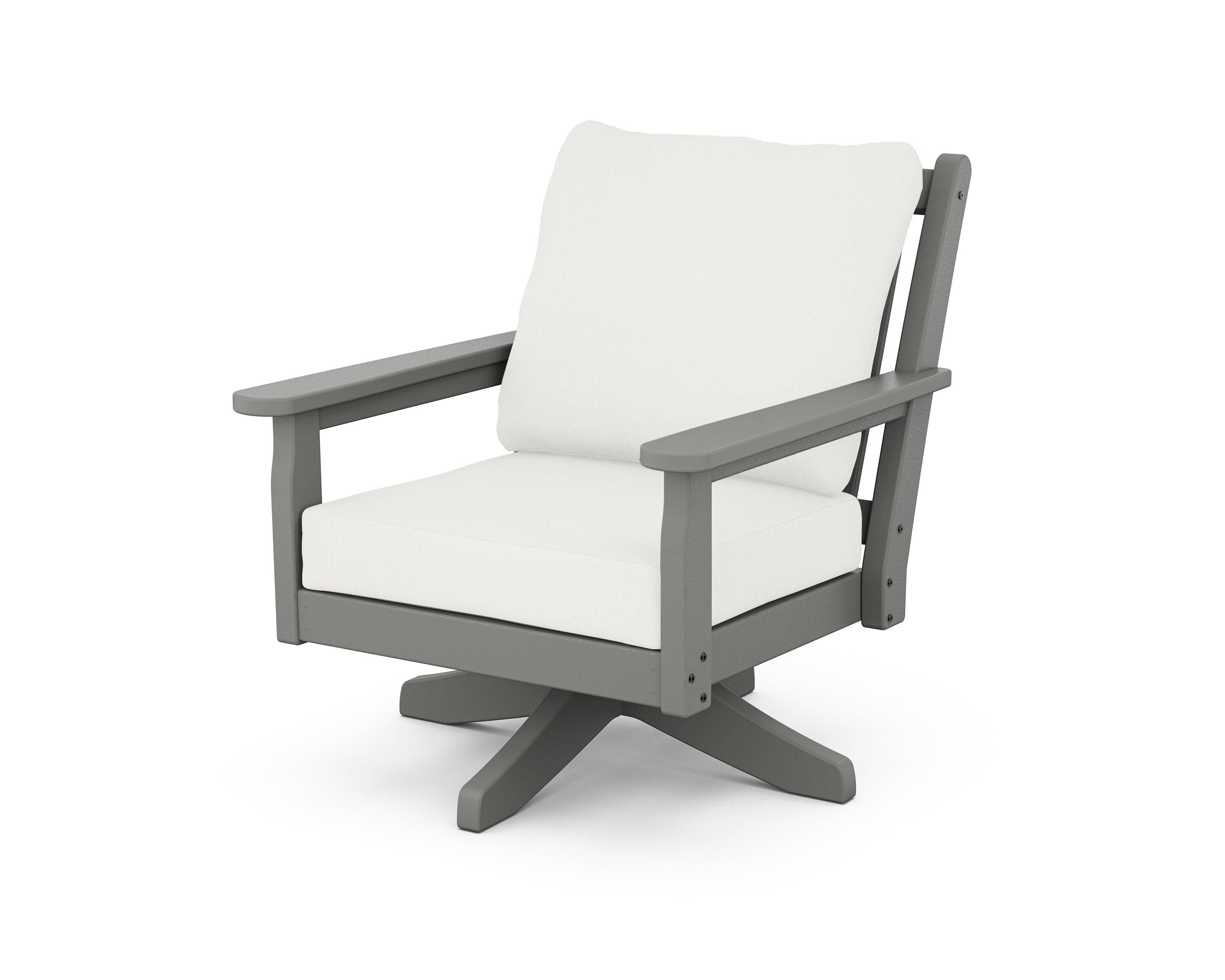 POLYWOOD Chippendale Deep Seating Swivel Chair in Slate Grey / Natural Linen
