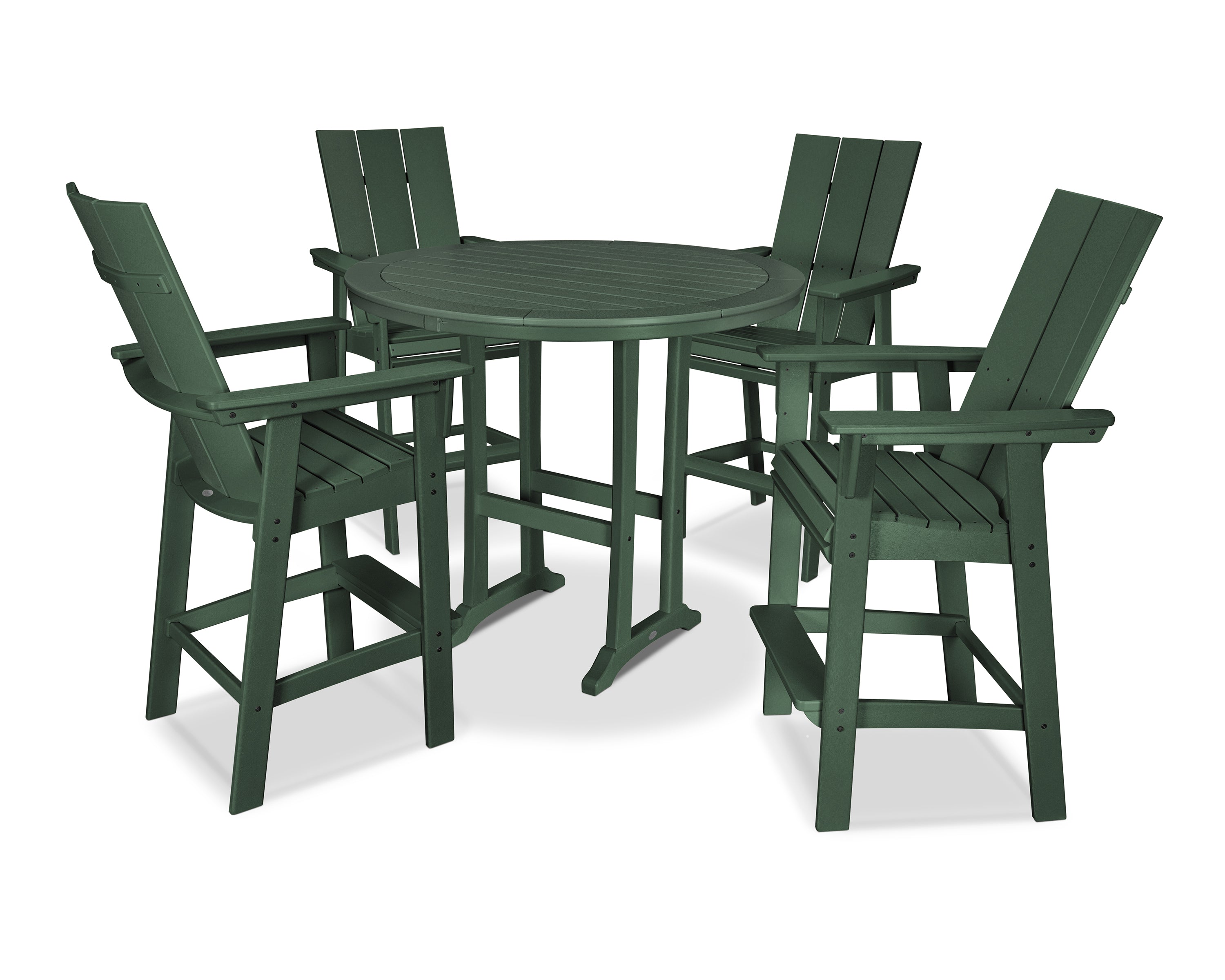 POLYWOOD® Modern Curveback Adirondack 5-Piece Nautical Trestle Bar Set in Green