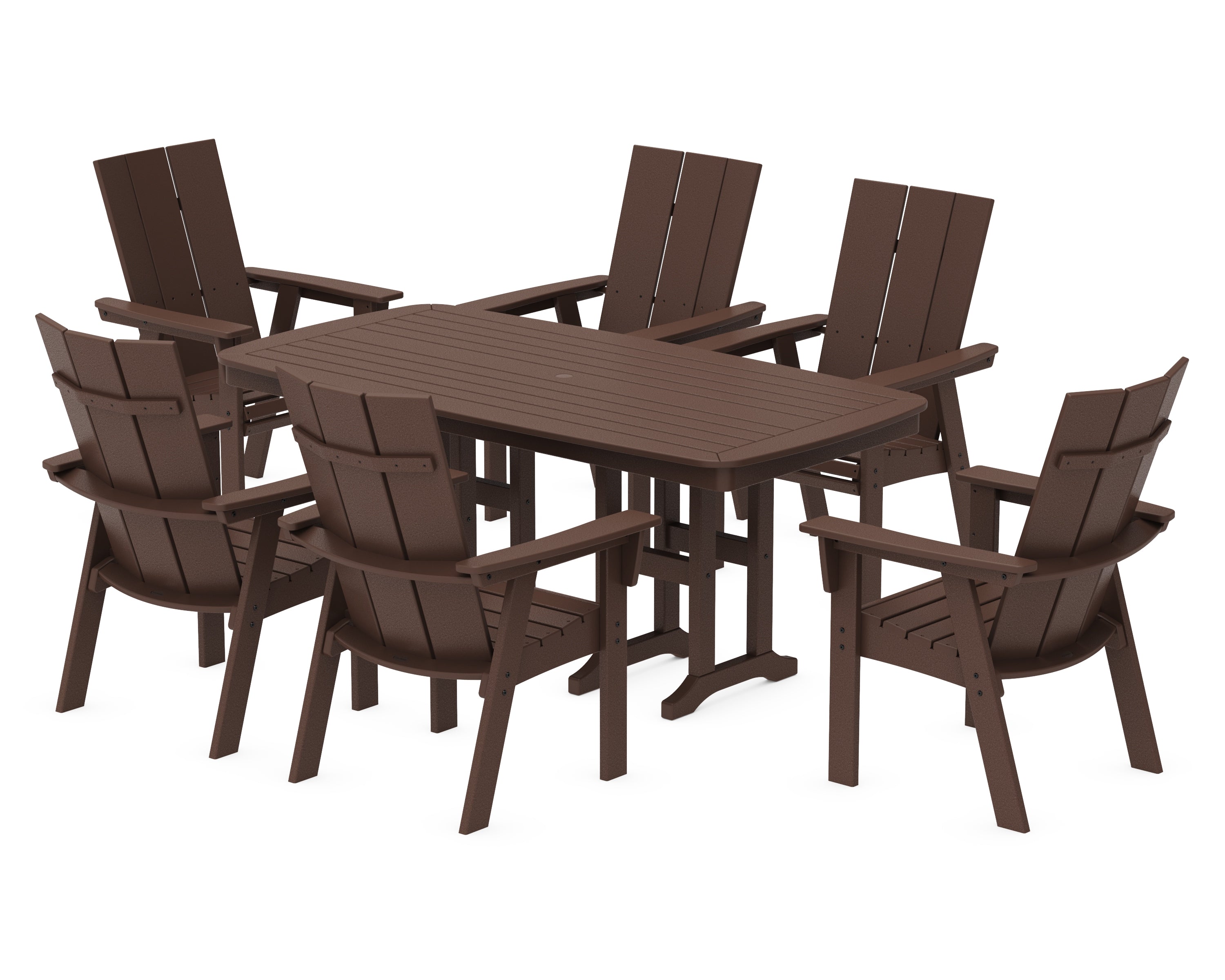 POLYWOOD Modern Curveback Adirondack 7-Piece Dining Set in Mahogany