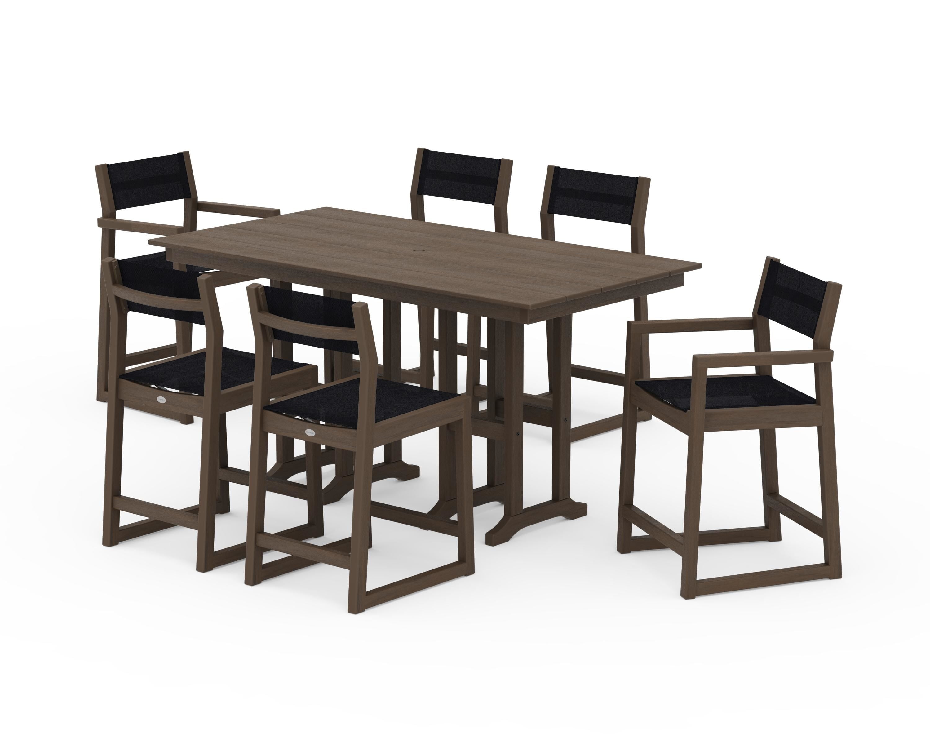 POLYWOOD EDGE Sling 7-Piece Farmhouse Counter Set in Kona / Black Sling