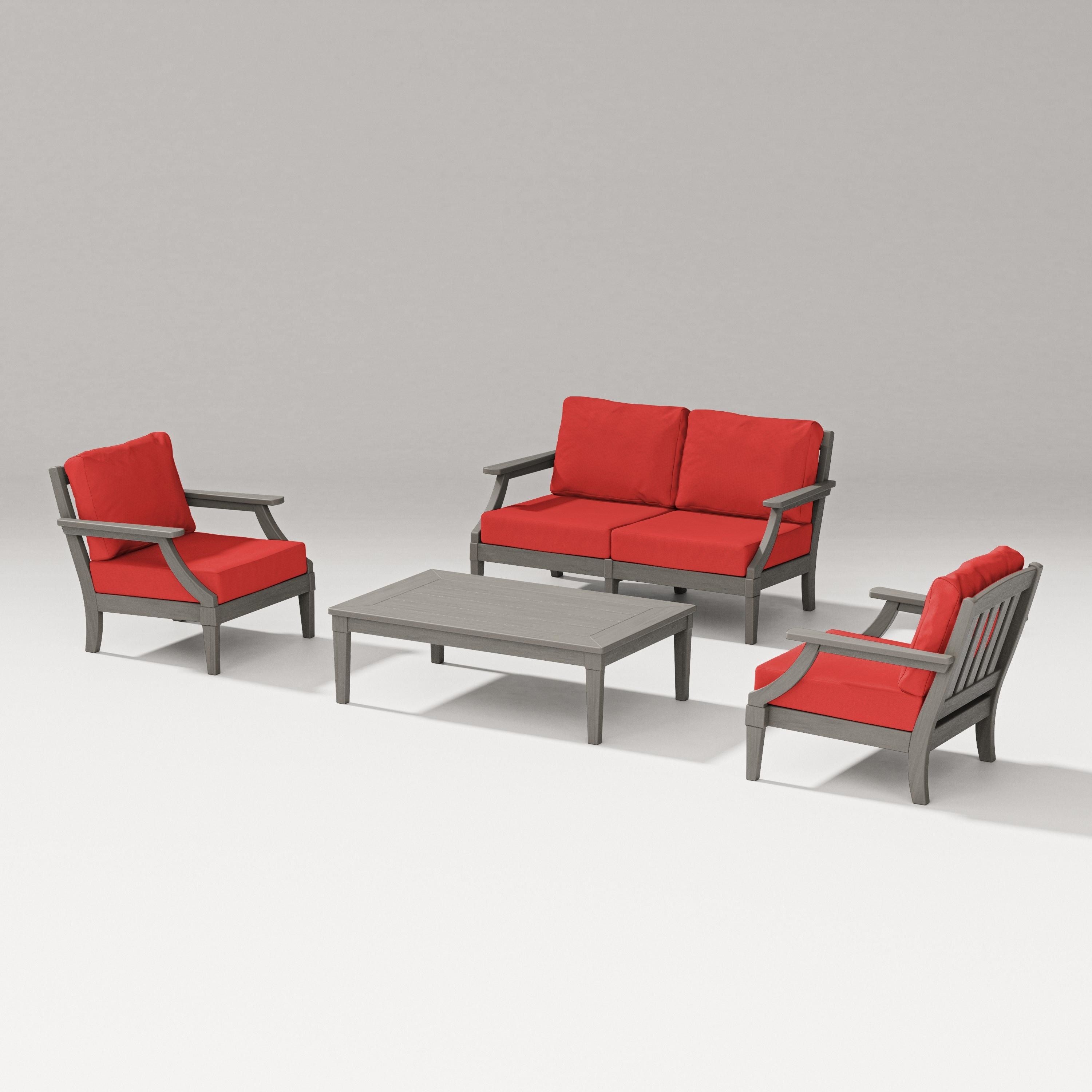 PW Designer Series Estate Lounge 4-Piece Loveseat Set in Driftwood / Crimson Linen
