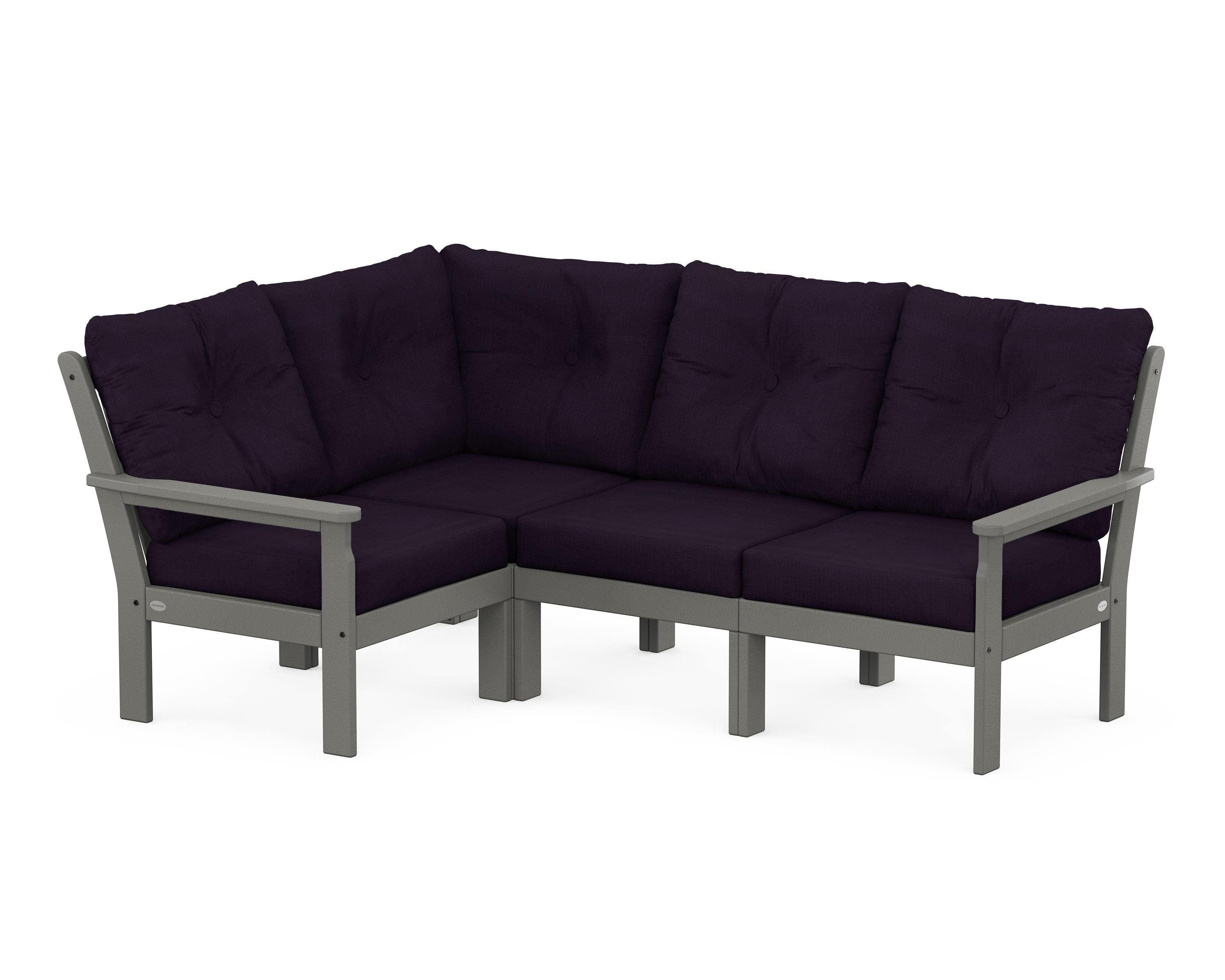 POLYWOOD Vineyard 4-Piece Sectional in Slate Grey / Navy Linen