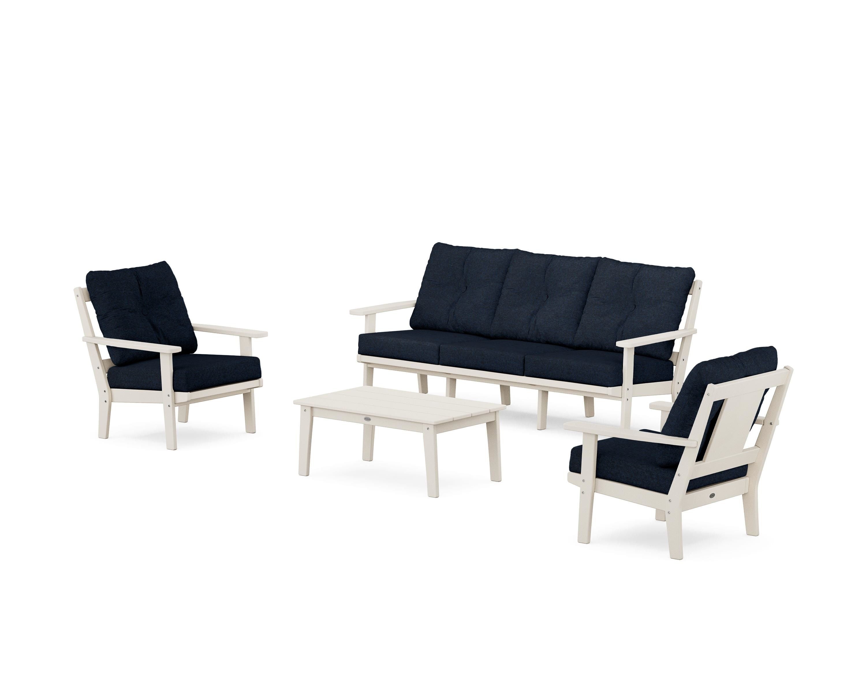POLYWOOD Prairie 4-Piece Deep Seating Set with Sofa in Sand / Marine Indigo