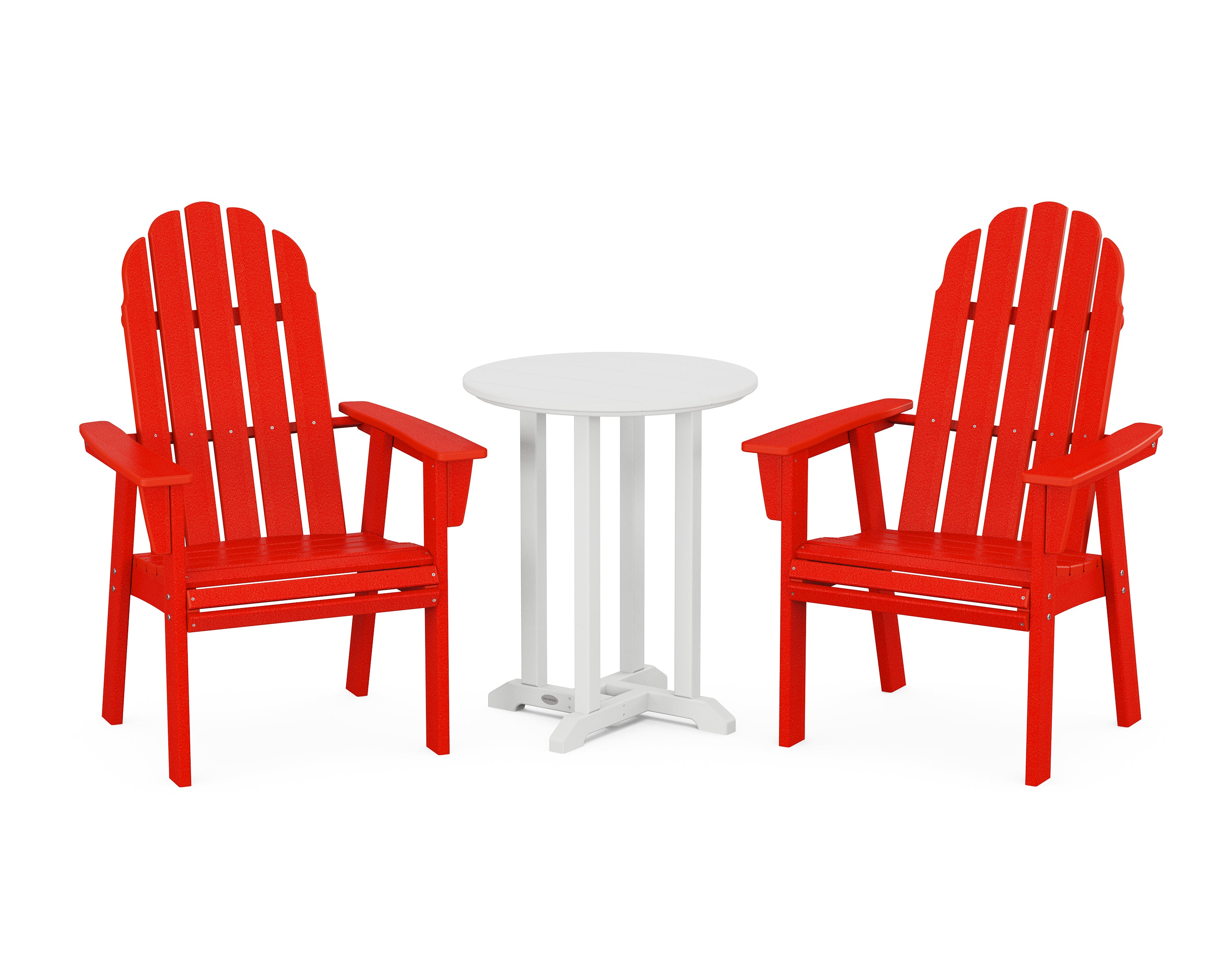 POLYWOOD Vineyard Adirondack 3-Piece Round Bistro Dining Set in Sunset Red / White