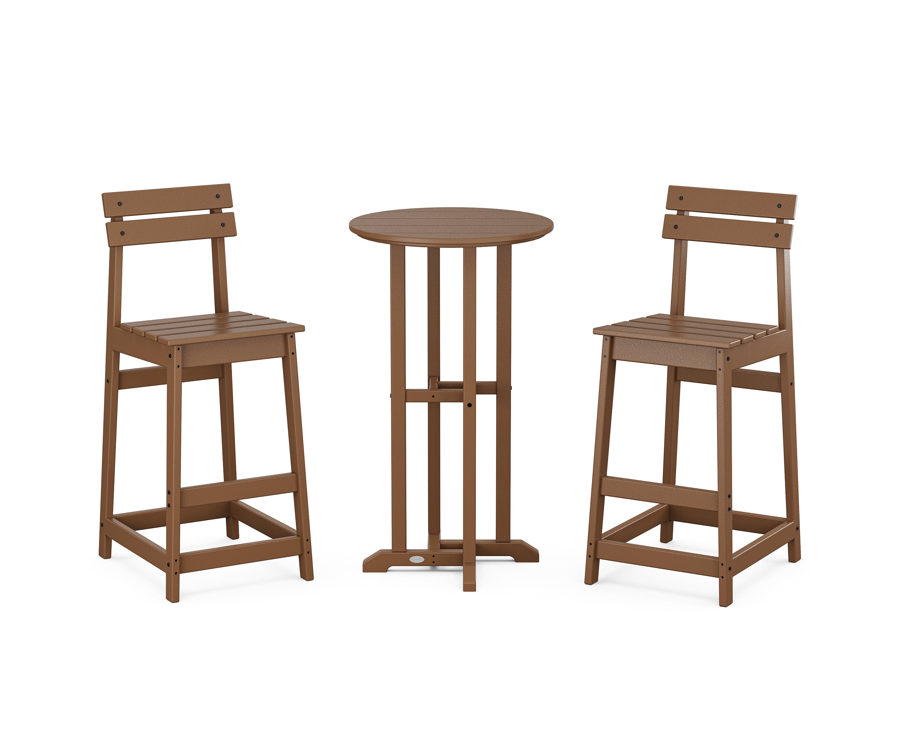 POLYWOOD Modern Studio Plaza Bar Chair 3-Piece Bistro Set in Teak
