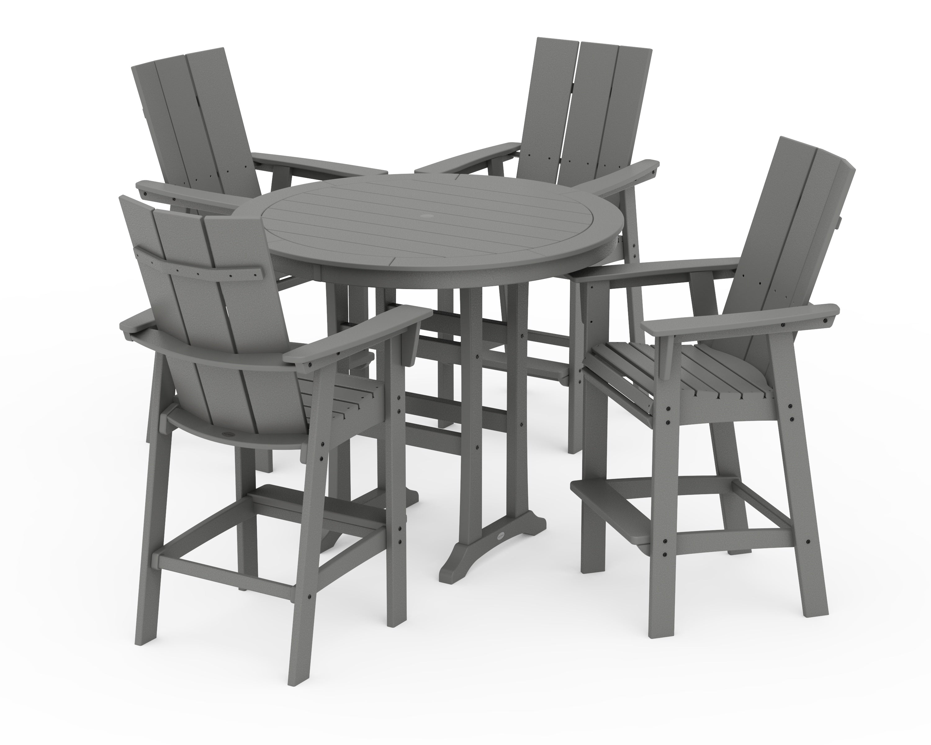 POLYWOOD Modern Curveback Adirondack 5-Piece Nautical Trestle Bar Set in Slate Grey