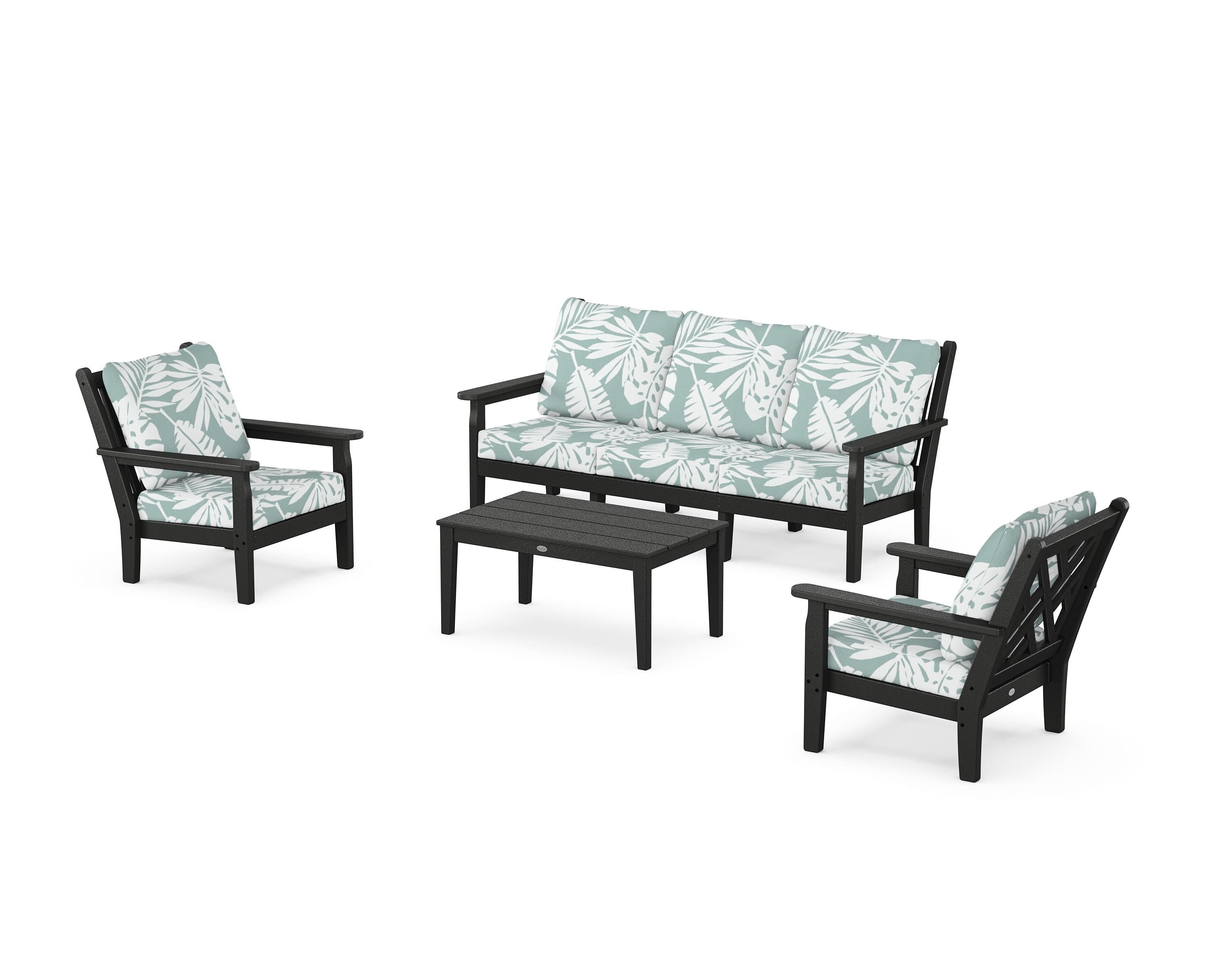 POLYWOOD Chippendale 4-Piece Deep Seating Set with Sofa in Black / Leaf Glacier Spa