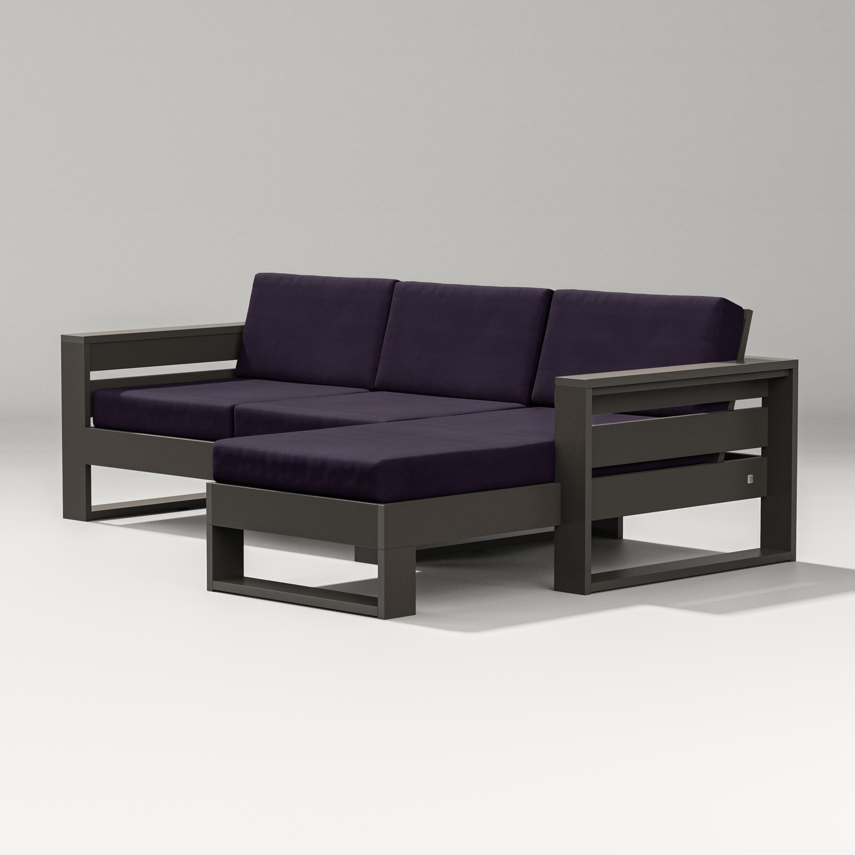 PW Designer Series Latitude Right Chaise Sectional in Vintage Coffee / Navy Linen