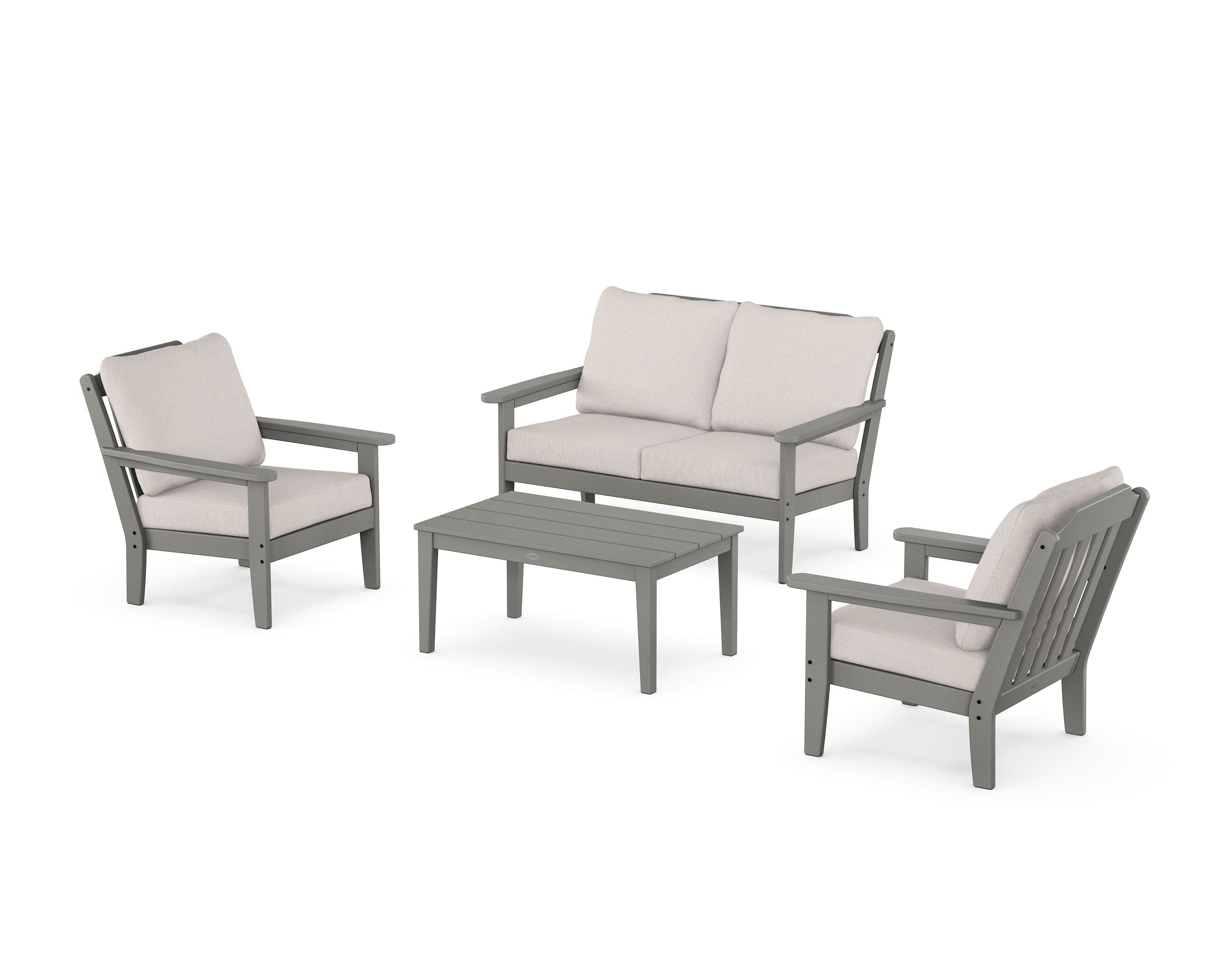 Country Living Cottage 4-Piece Deep Seating Set with Loveseat in Slate Grey / Dune Burlap
