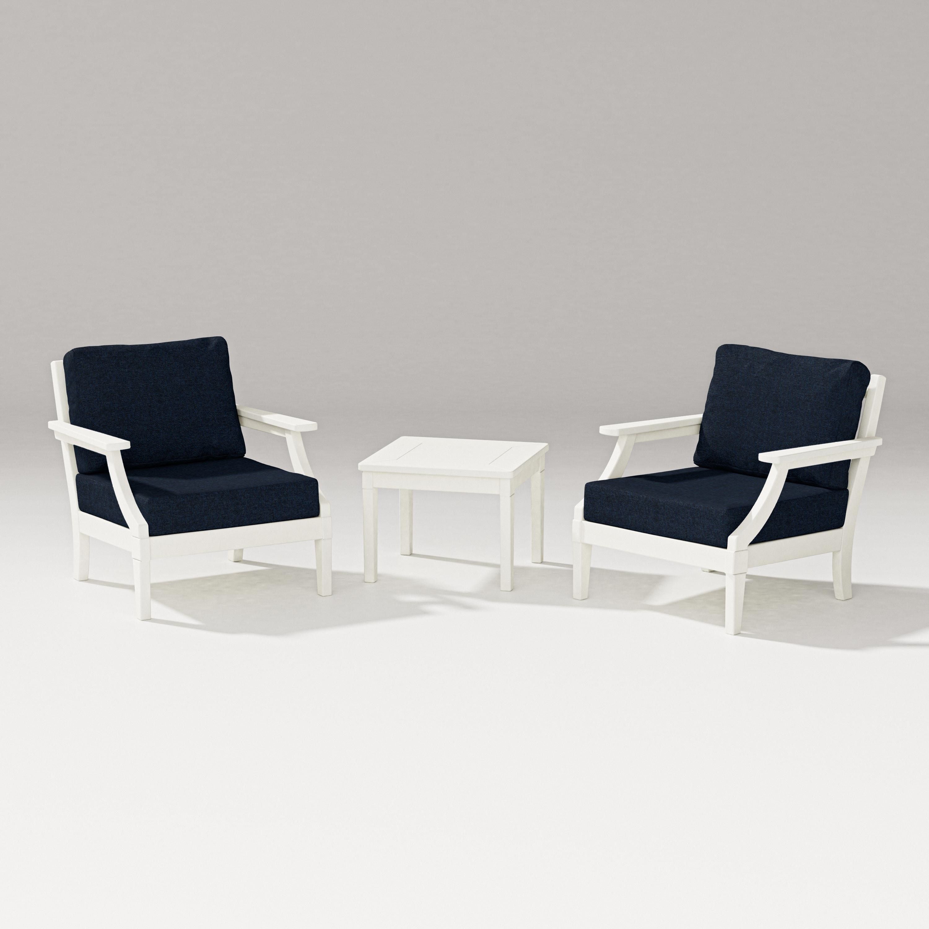 PW Designer Series Estate 3-Piece Lounge Chair Set in Vintage White / Marine Indigo