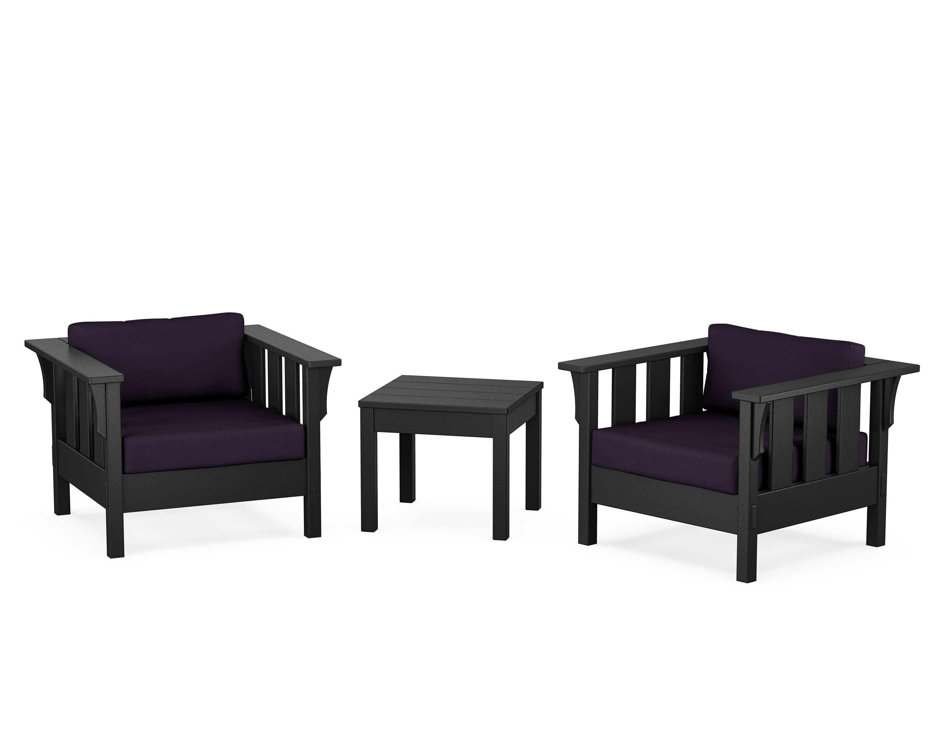 Martha Stewart by POLYWOOD Acadia 3-Piece Deep Seating Set in Black / Navy Linen