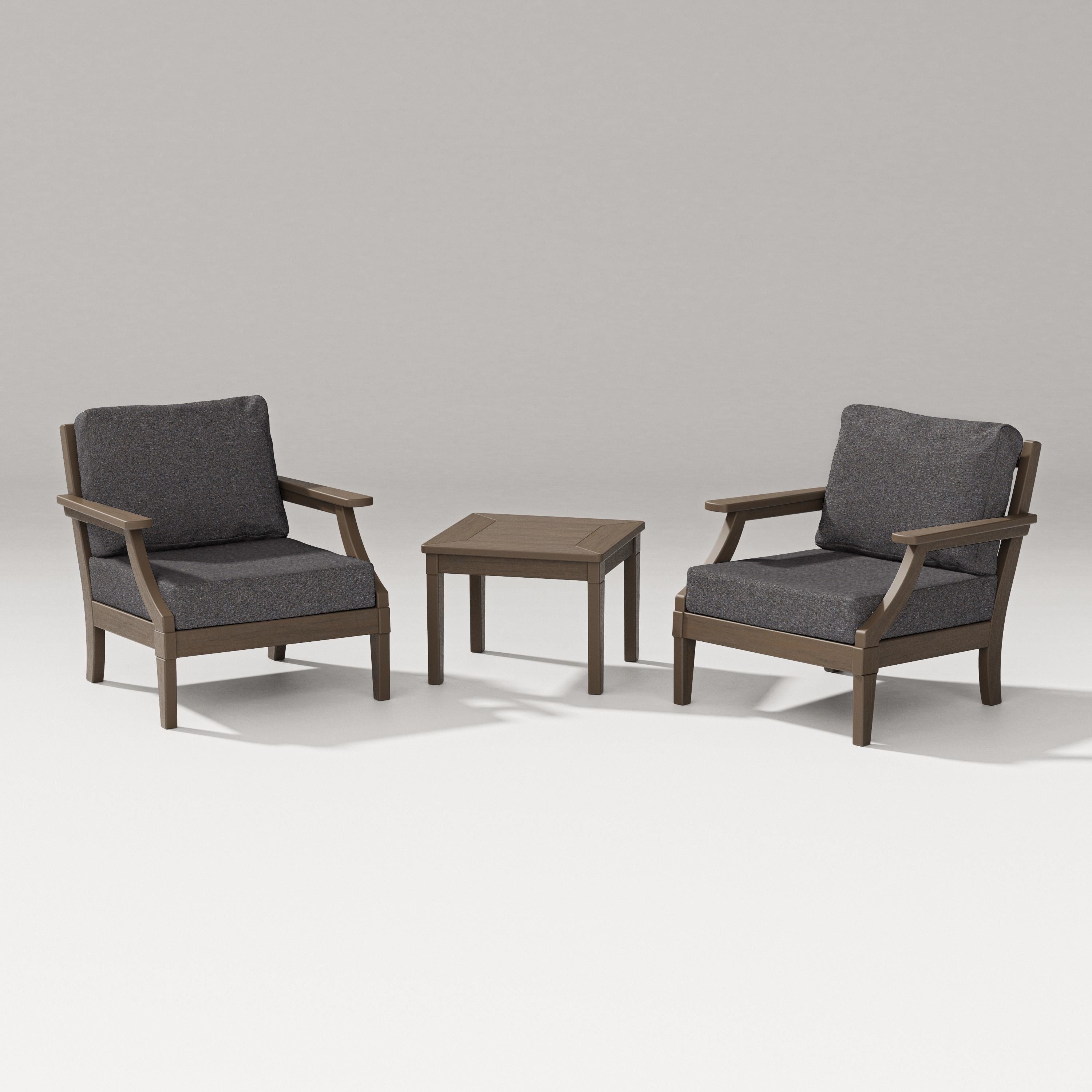 PW Designer Series Estate 3-Piece Lounge Chair Set in Kona / Ash Charcoal