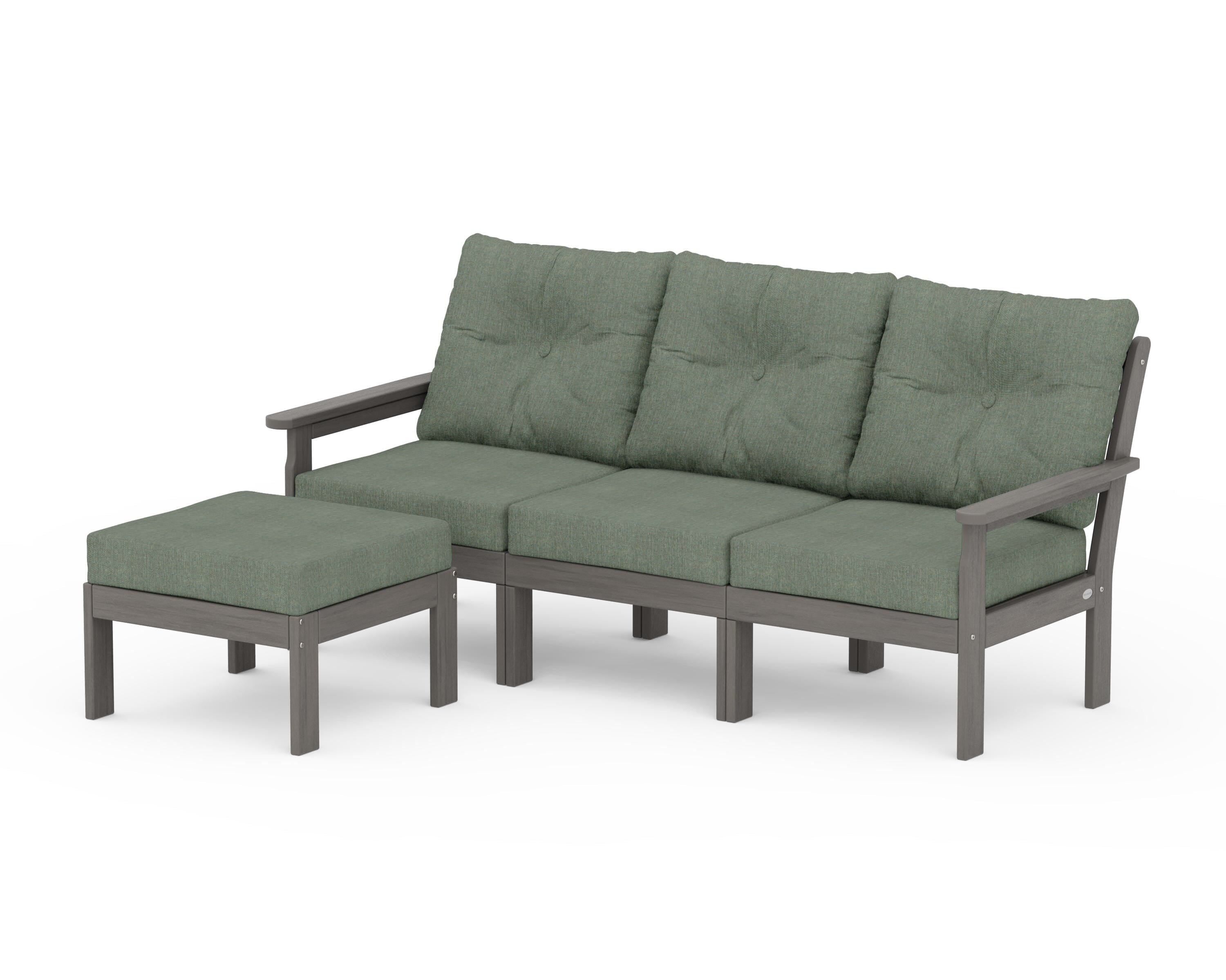 POLYWOOD Vineyard 4-Piece Sectional with Ottoman in Driftwood / Cast Sage