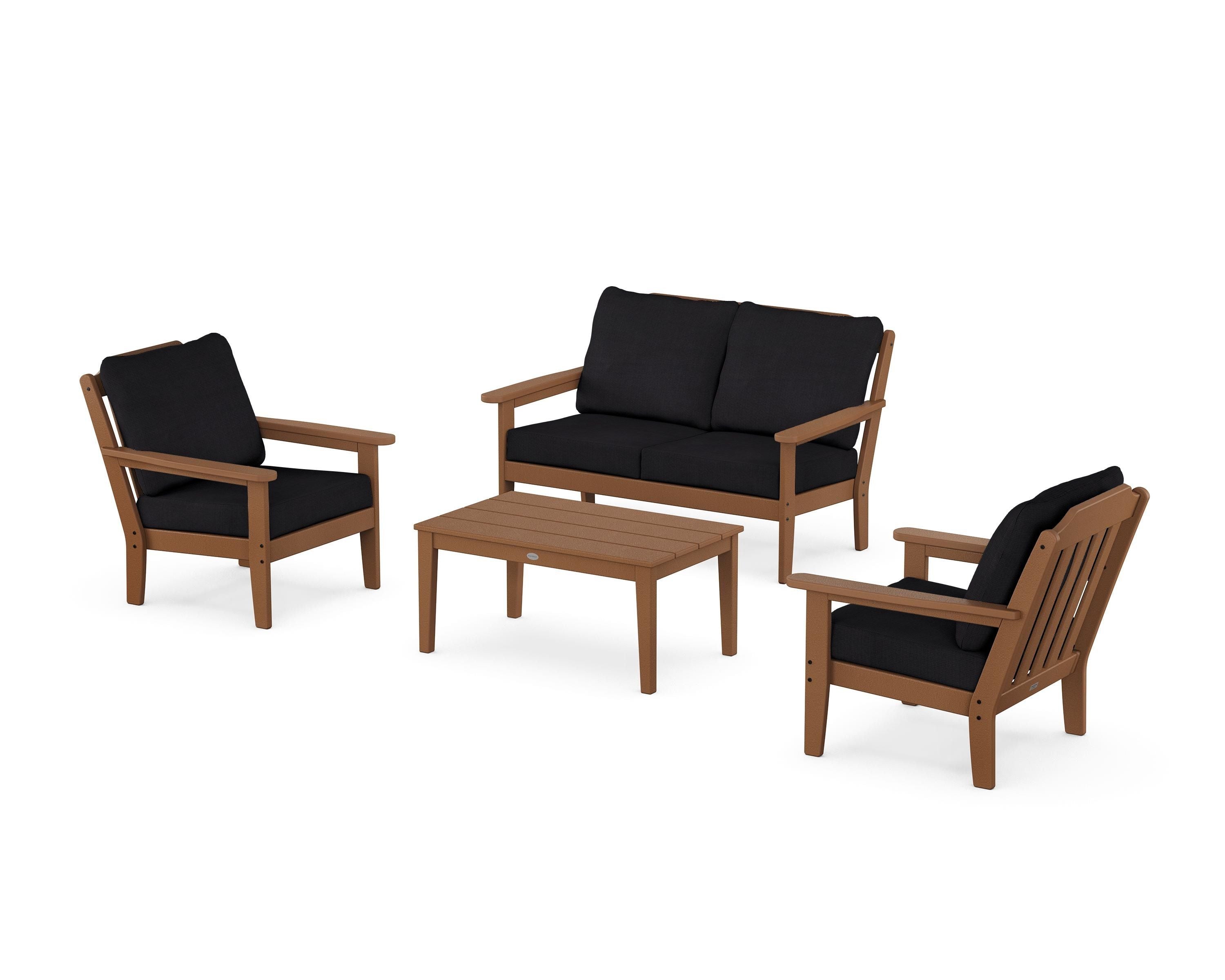 Country Living Cottage 4-Piece Deep Seating Set with Loveseat in Teak / Midnight Linen
