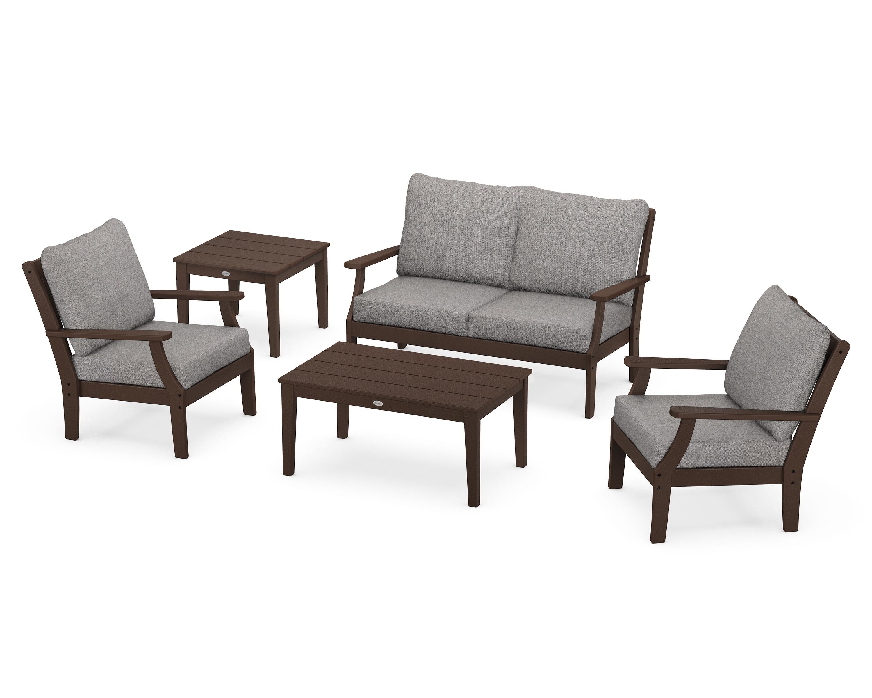 POLYWOOD Braxton 5-Piece Deep Seating Set in Mahogany / Grey Mist