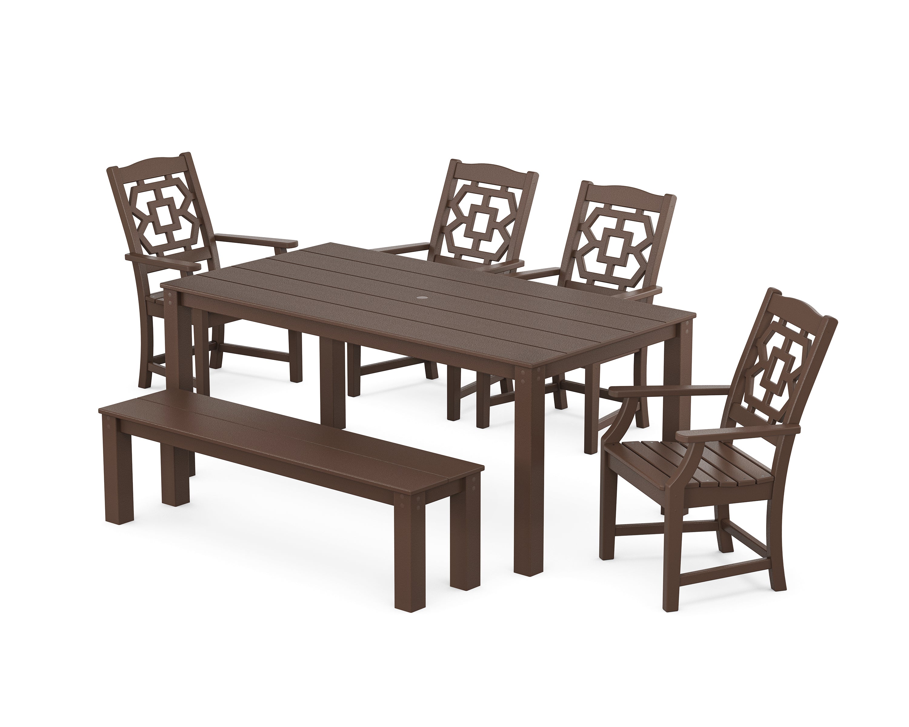 Martha Stewart by POLYWOOD® Chinoiserie 6-Piece Parsons Dining Set with Bench in Mahogany