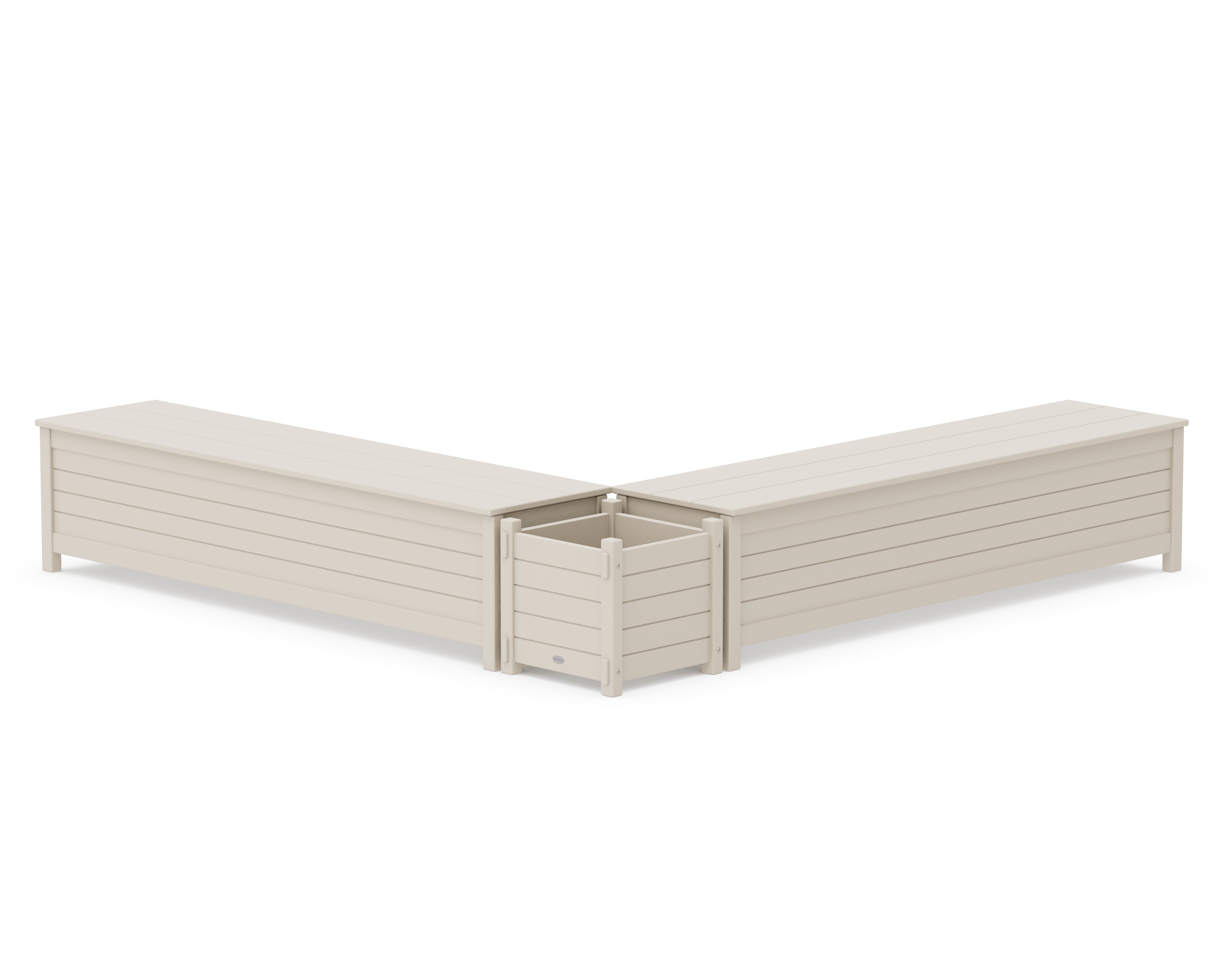 POLYWOOD 72" Nautical L- Shaped Planter Storage Bench Set in Sand