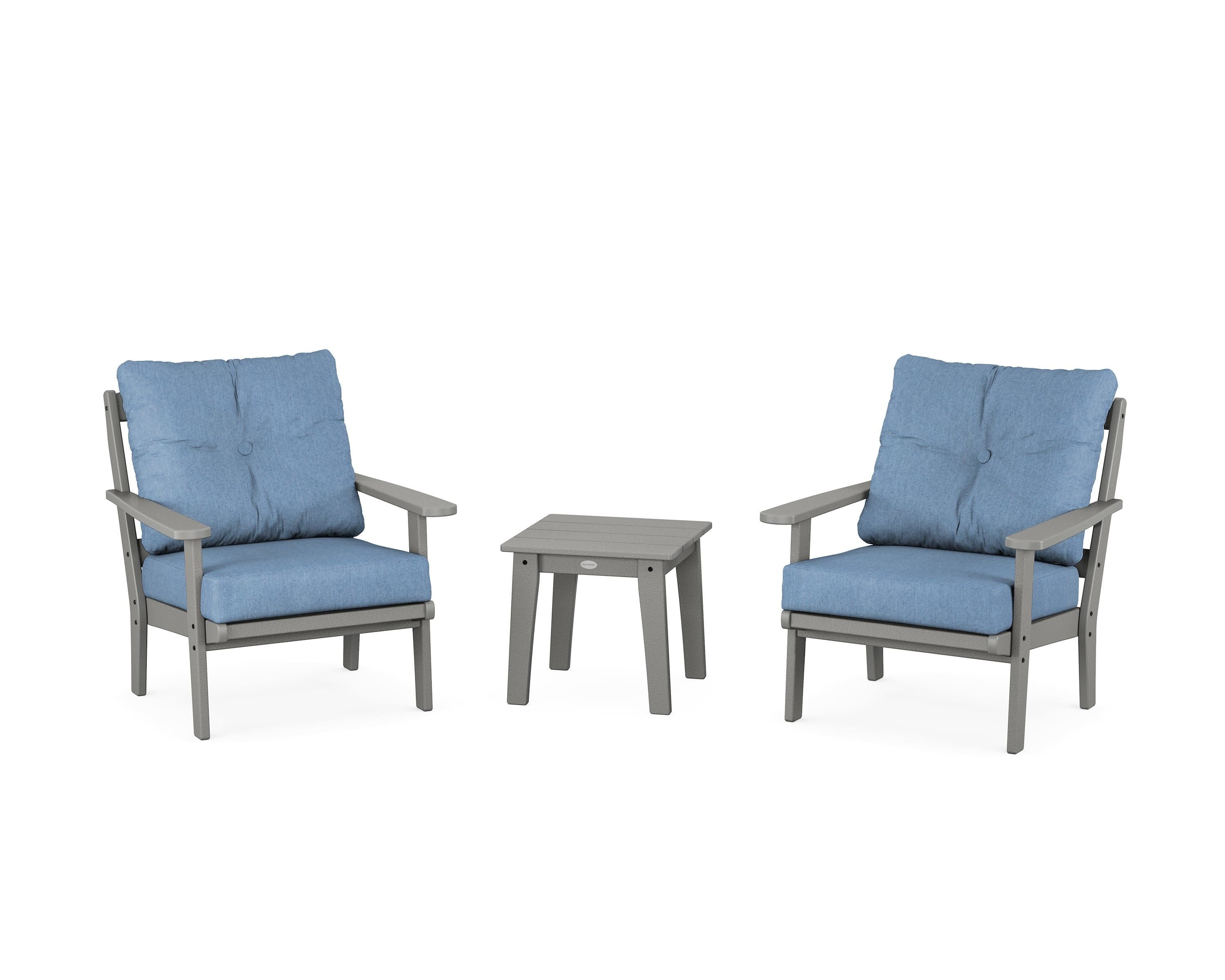 POLYWOOD Mission 3-Piece Deep Seating Set in Slate Grey / Sky Blue