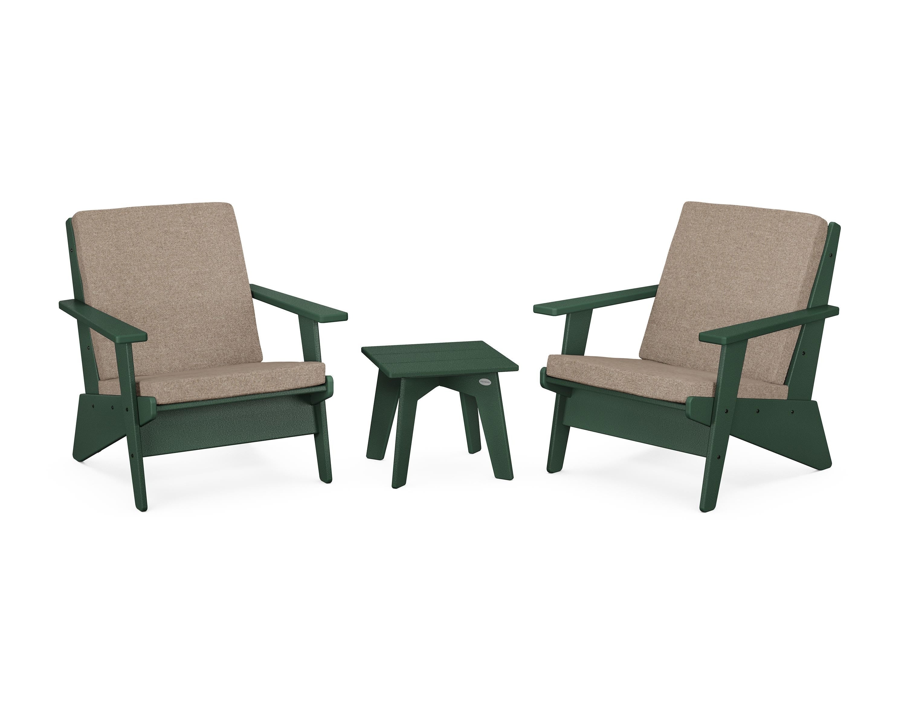 POLYWOOD Riviera Modern Lounge 3-Piece Set in Green / Spiced Burlap