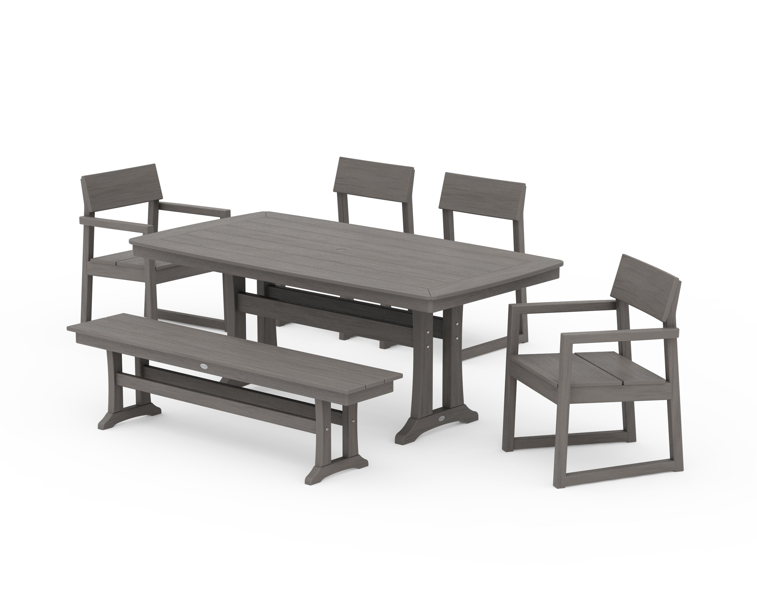 POLYWOOD EDGE 6-Piece Dining Set with Trestle Legs in Driftwood