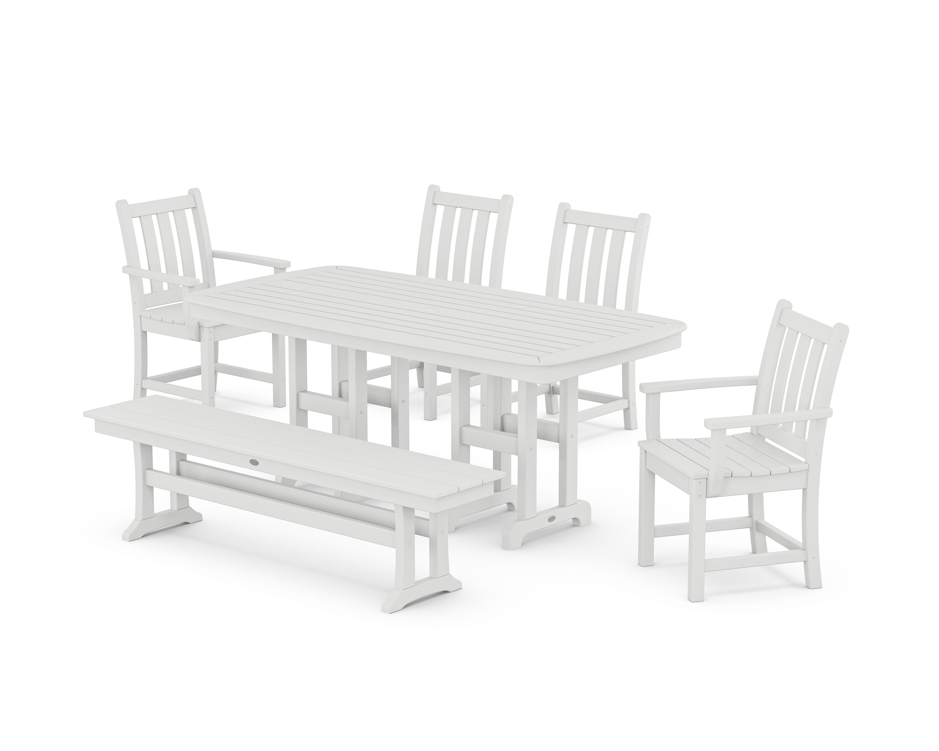 POLYWOOD® Traditional Garden 6-Piece Dining Set with Bench in White