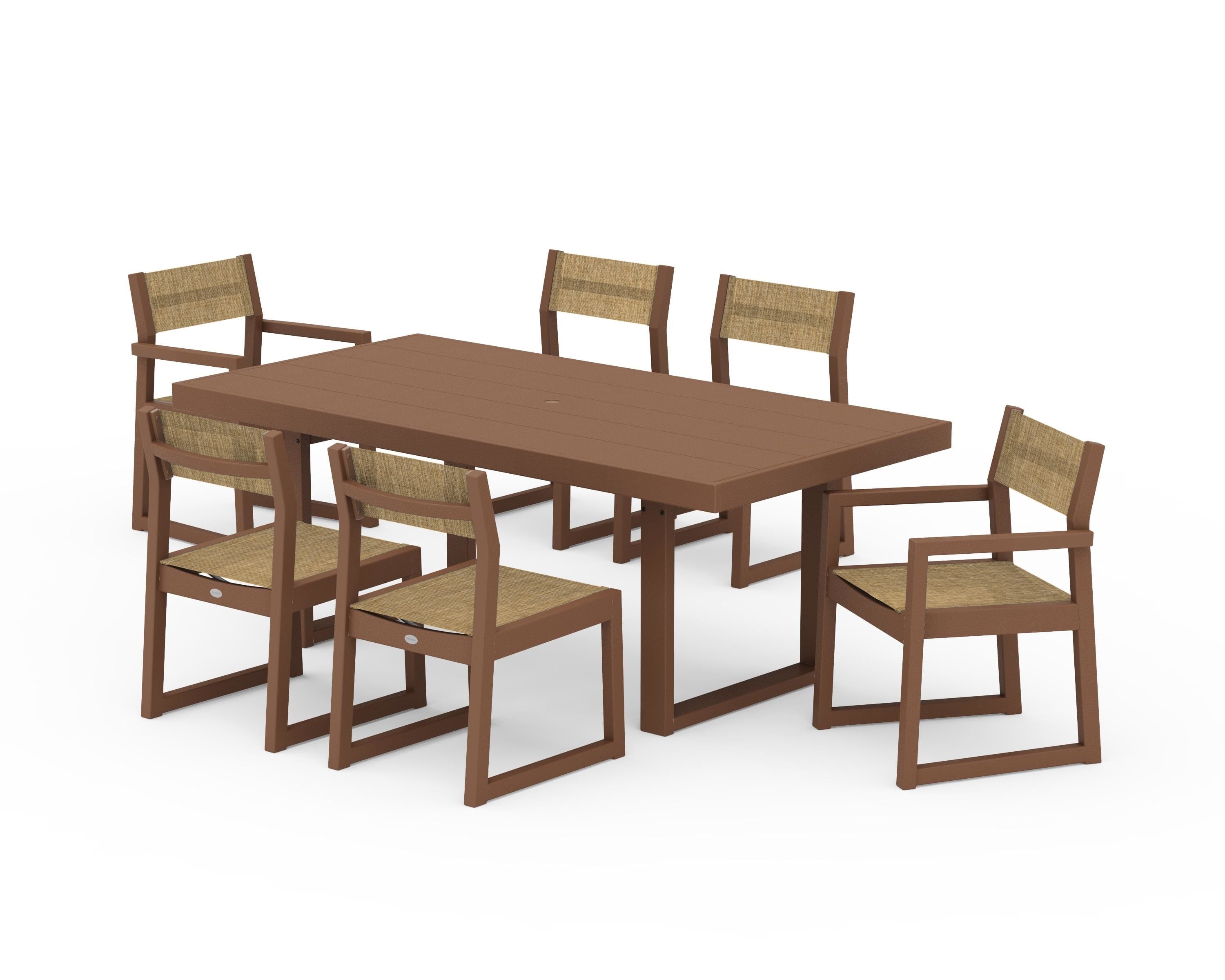 POLYWOOD EDGE Sling 7-Piece Dining Set in Teak / Burlap Sling