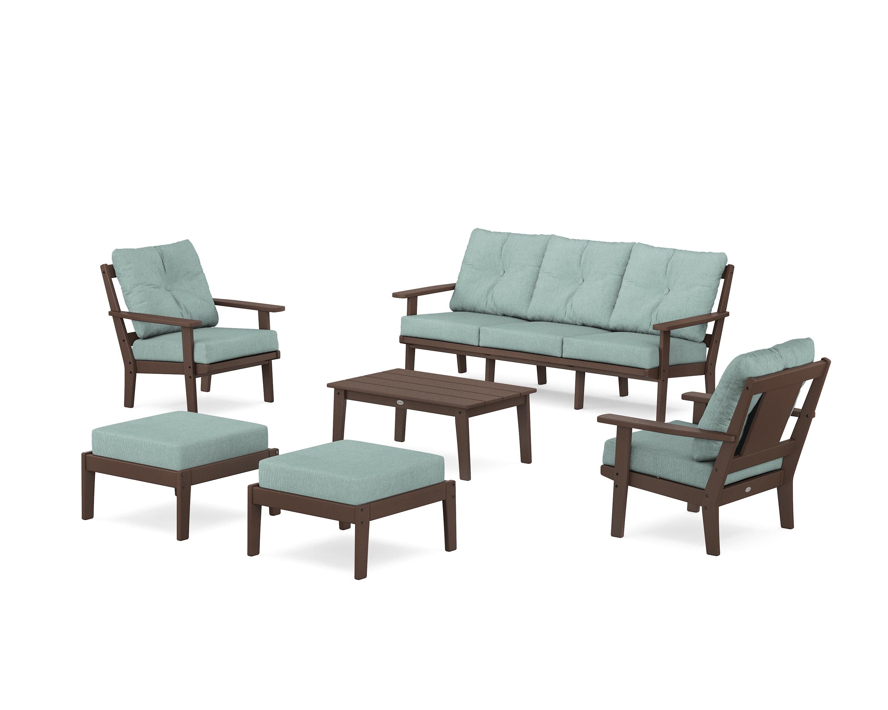 POLYWOOD Prairie 6-Piece Lounge Sofa Set in Mahogany / Glacier Spa