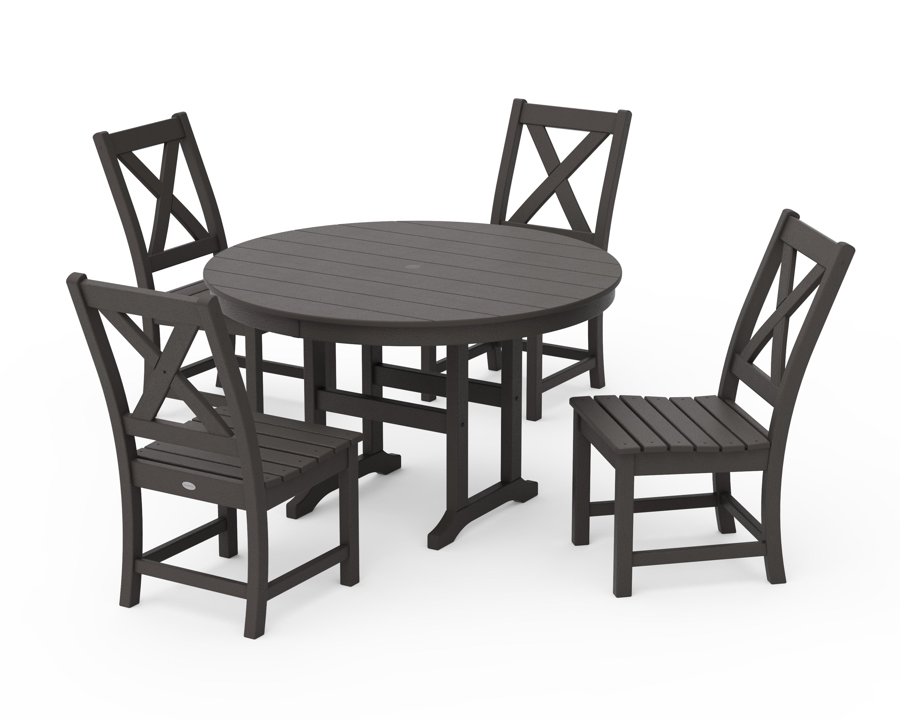 POLYWOOD Braxton Side Chair 5-Piece Round Dining Set in Vintage Coffee