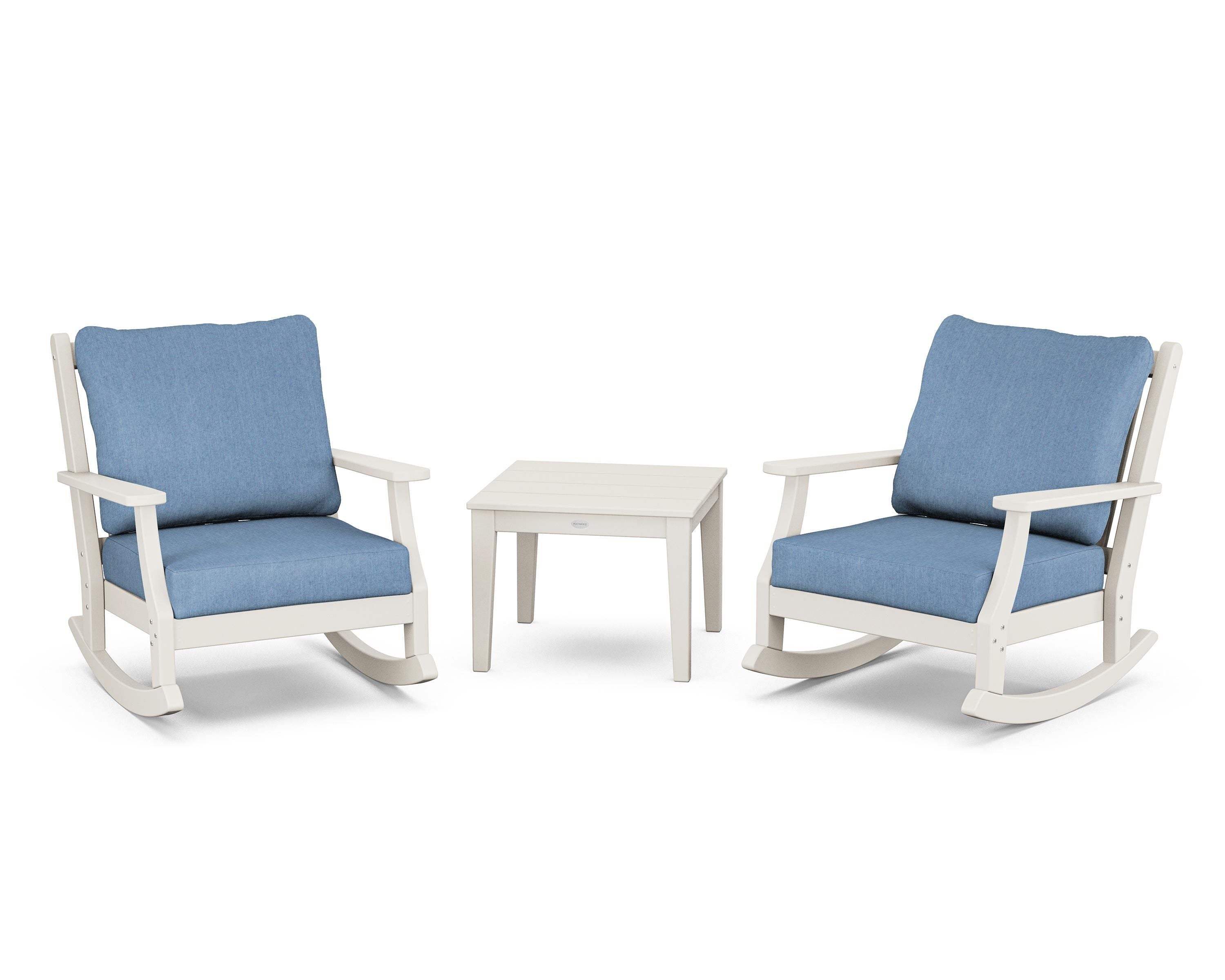 Country Living Wovendale 3-Piece Deep Seating Rocker Set in Sand / Sky Blue