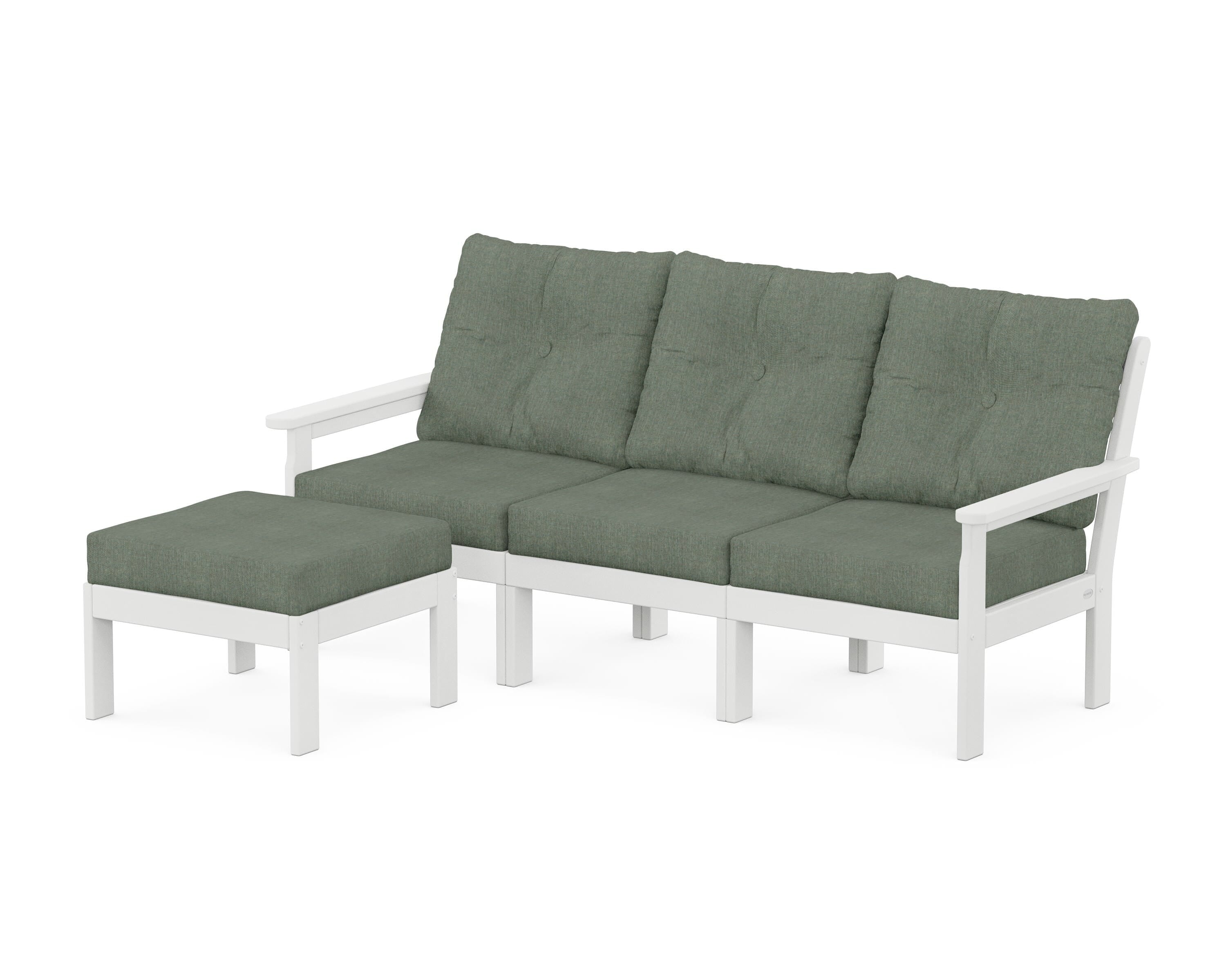 POLYWOOD Vineyard 4-Piece Sectional with Ottoman in White / Cast Sage
