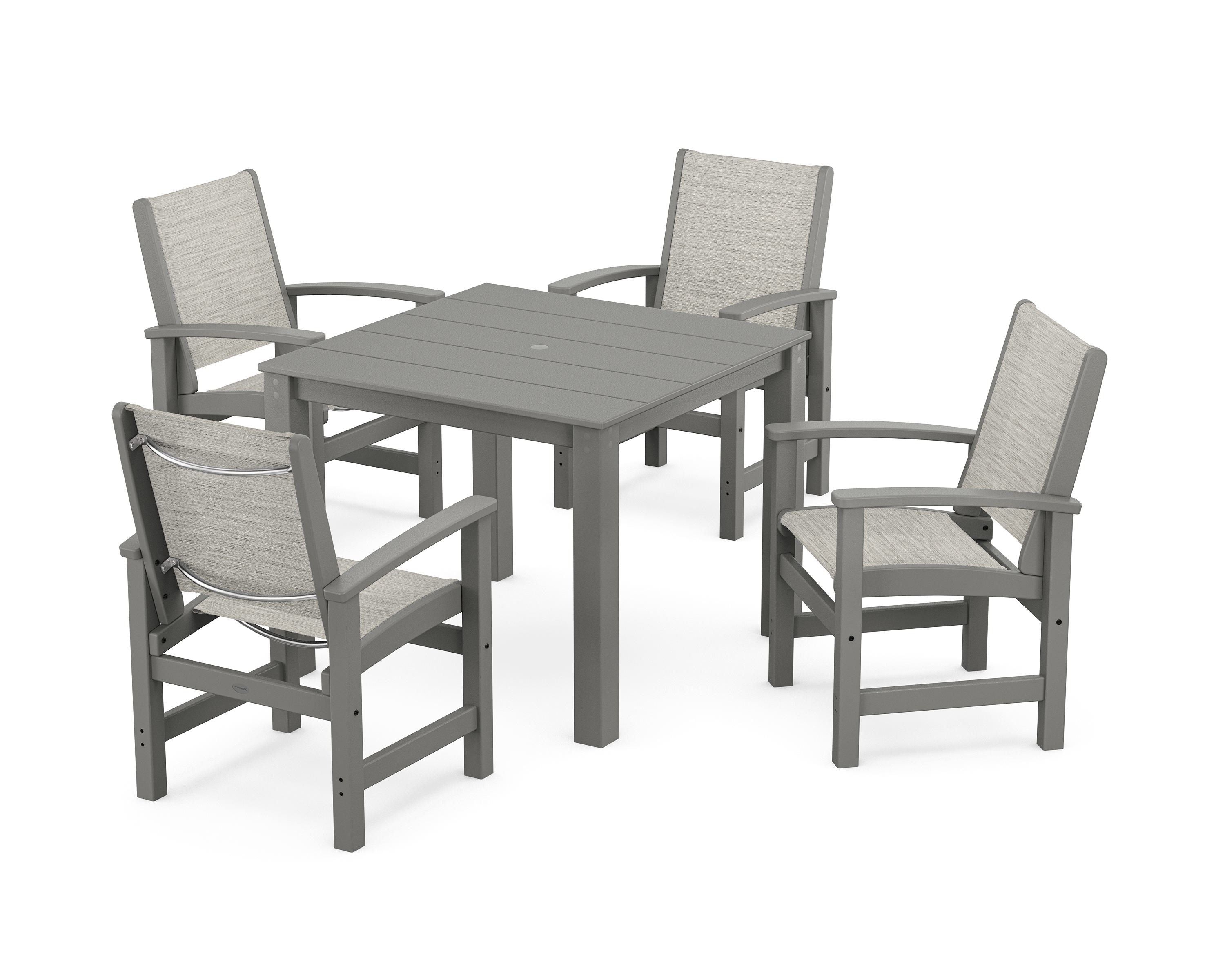 POLYWOOD Coastal 5-Piece Parsons Dining Set in Slate Grey / Birch Sling