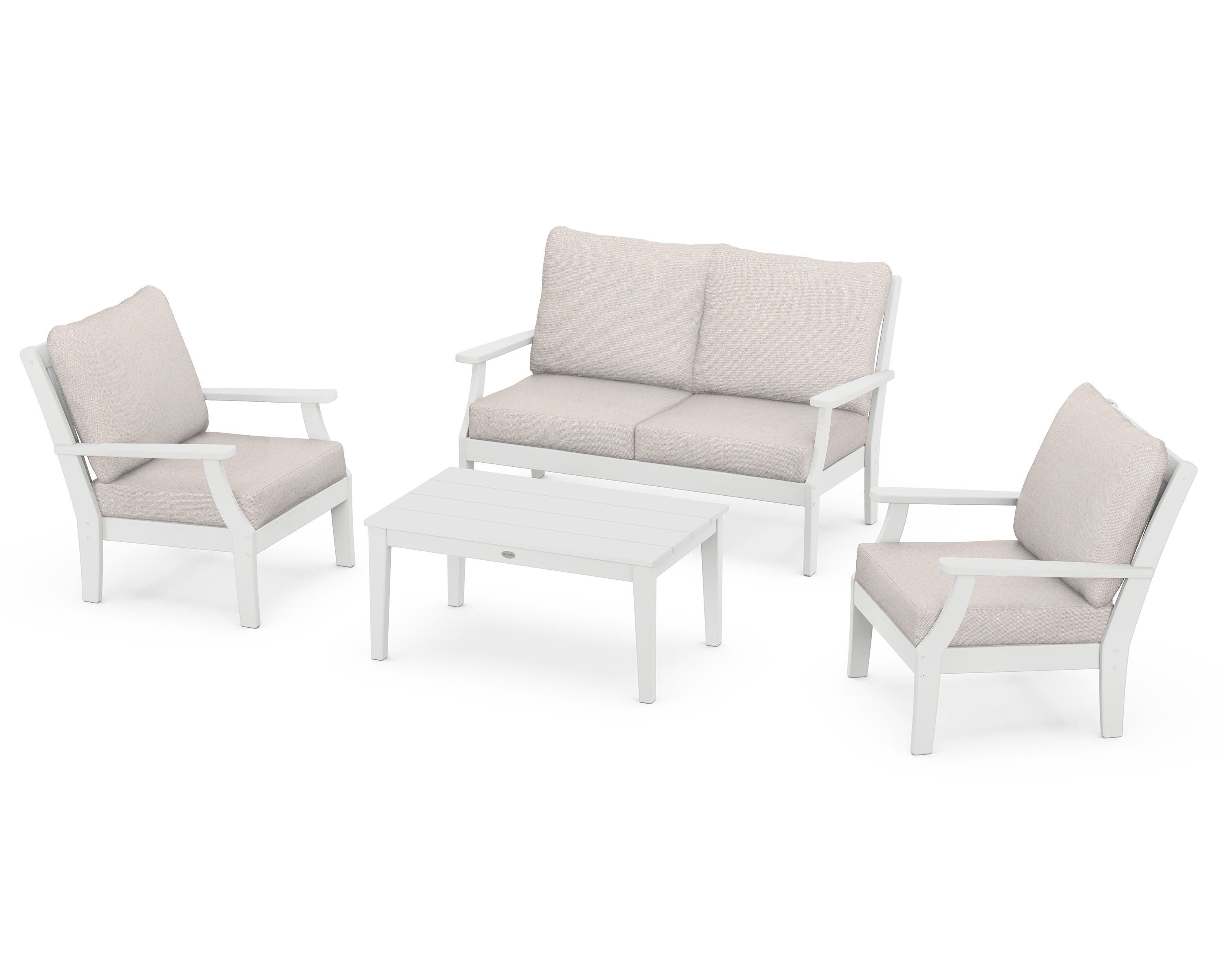 POLYWOOD Braxton 4-Piece Deep Seating Chair Set in White / Dune Burlap
