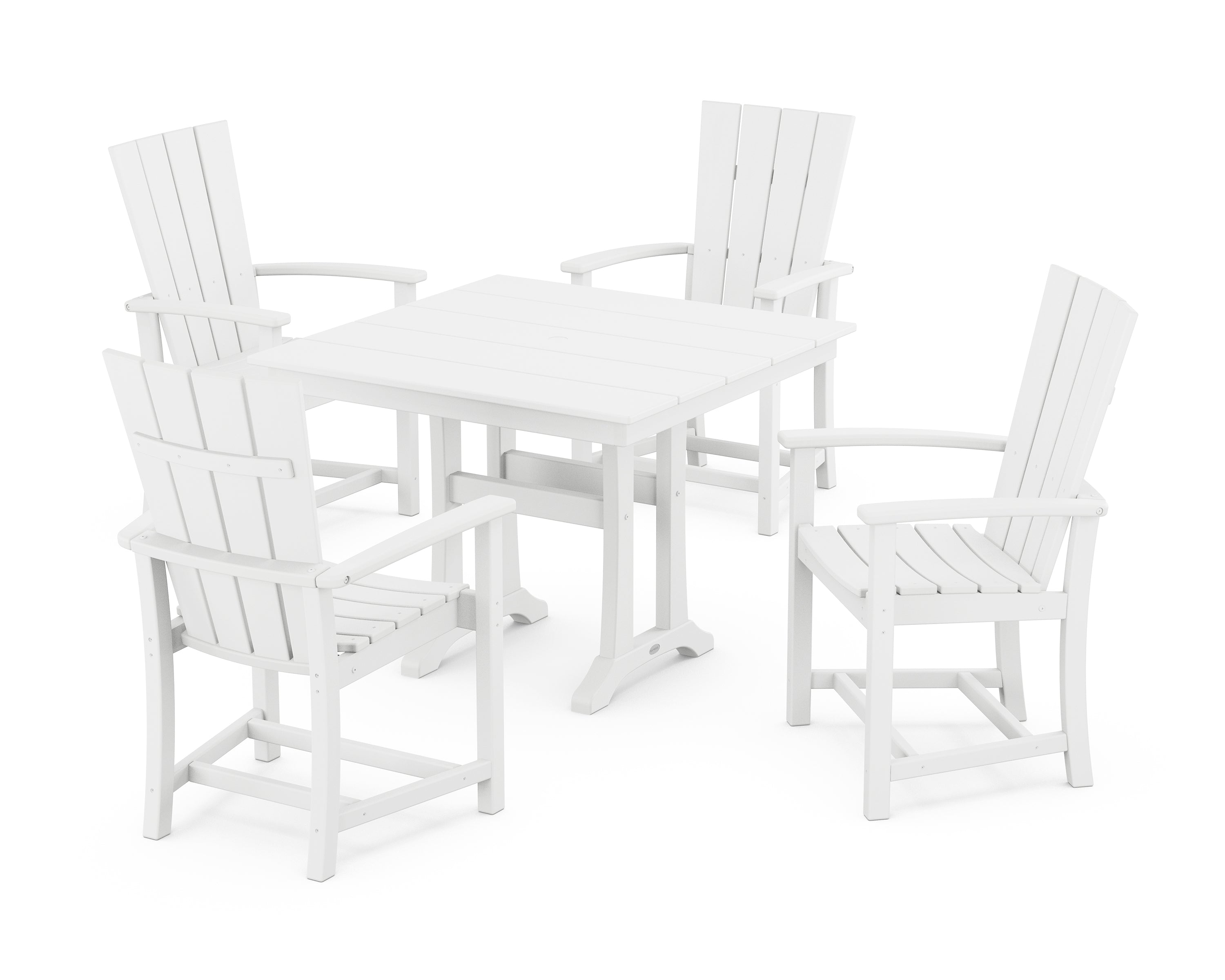 POLYWOOD® Quattro 5-Piece Farmhouse Dining Set With Trestle Legs in White