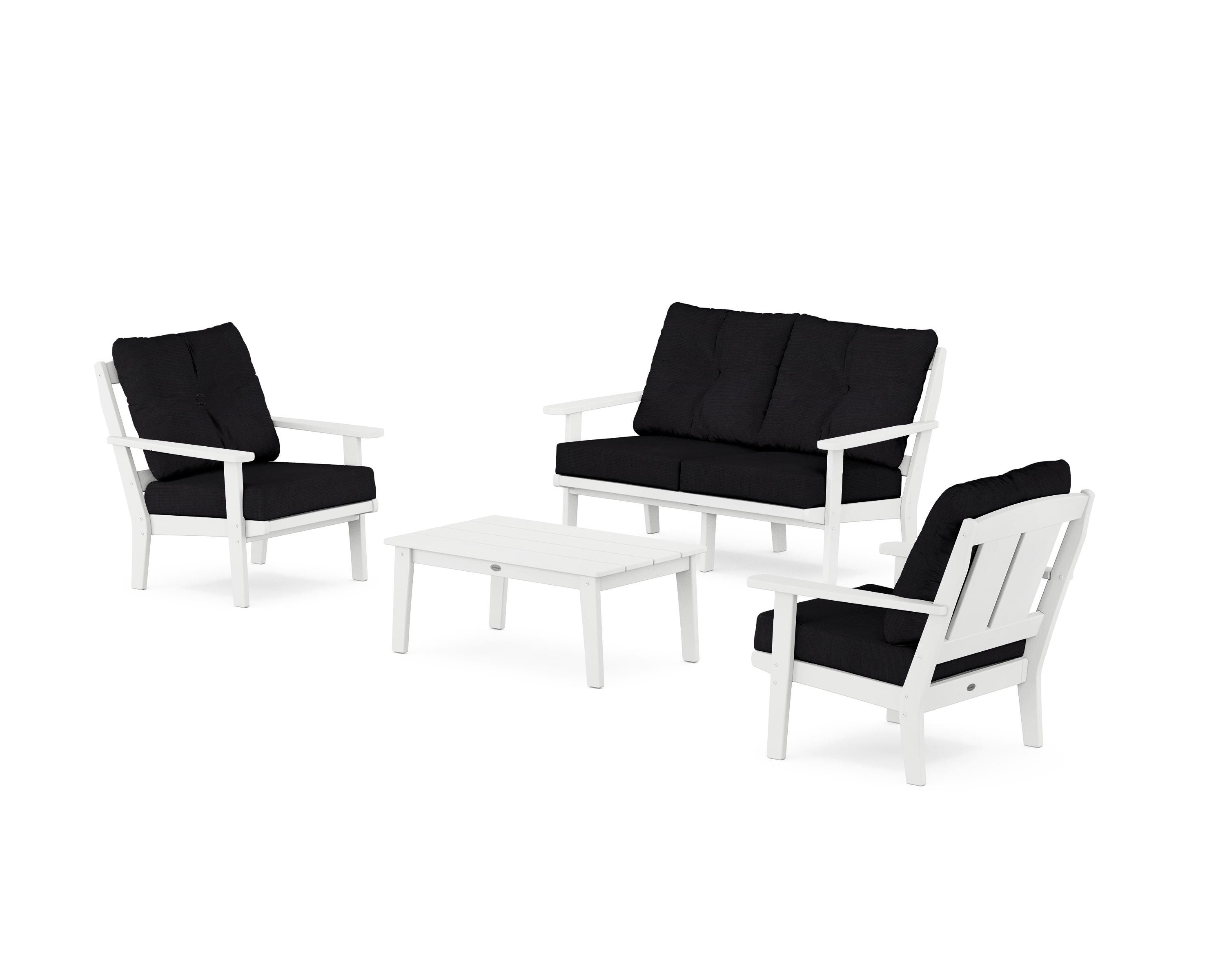 POLYWOOD Mission 4-Piece Deep Seating Set with Loveseat in White / Midnight Linen