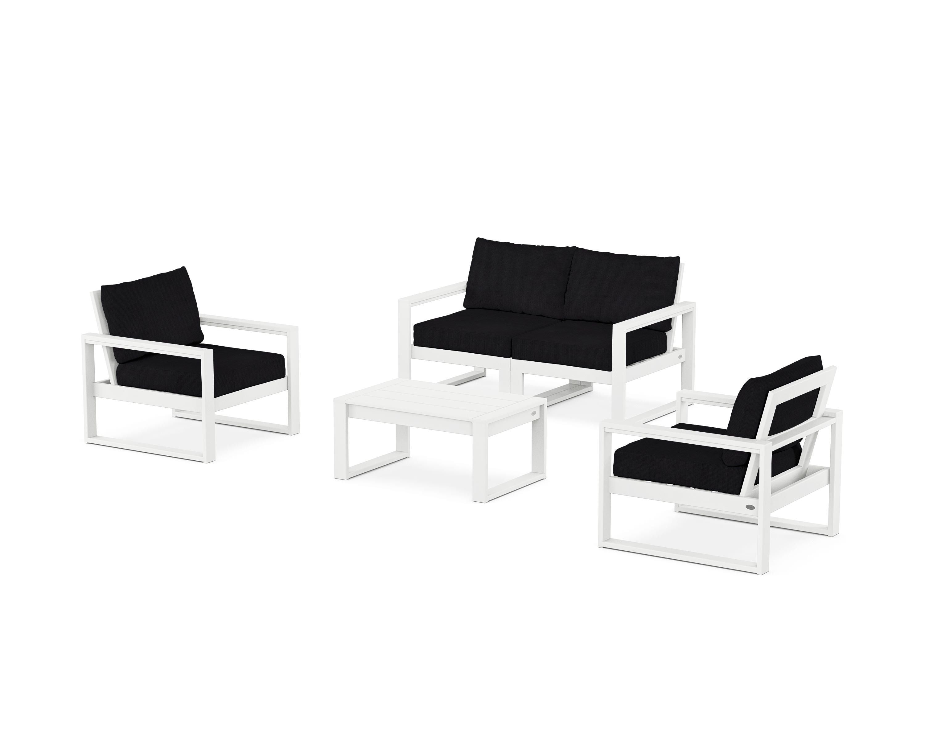 POLYWOOD EDGE Sectional 4-Piece Deep Seating Set with Loveseat in White / Midnight Linen