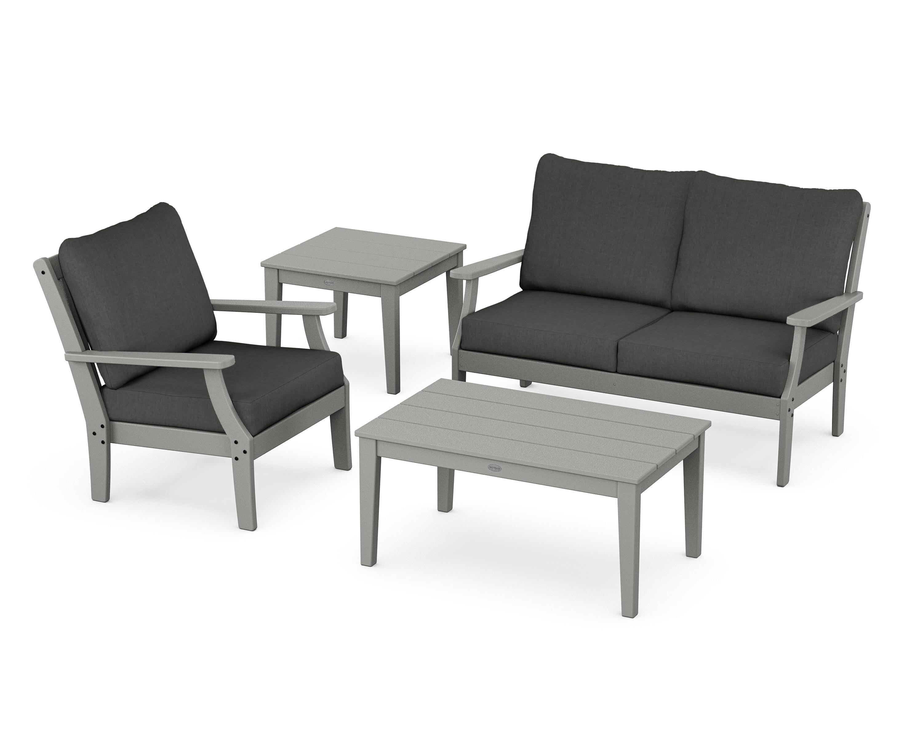 POLYWOOD Braxton 4-Piece Deep Seating Set in Slate Grey / Spectrum Carbon
