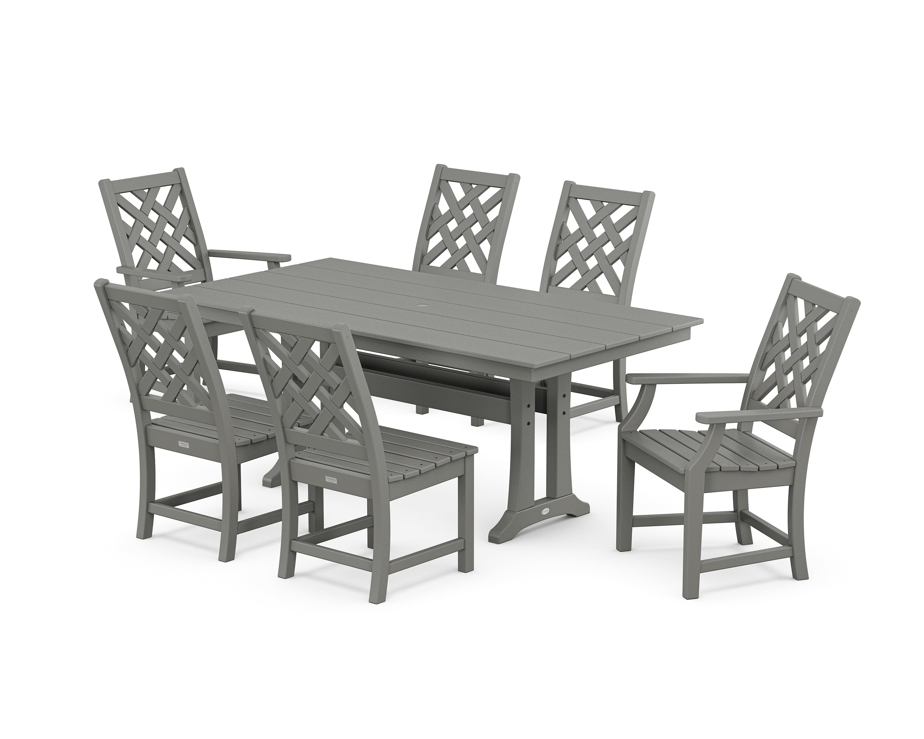 Country Living Wovendale 7-Piece Farmhouse Dining Set with Trestle Legs in Slate Grey