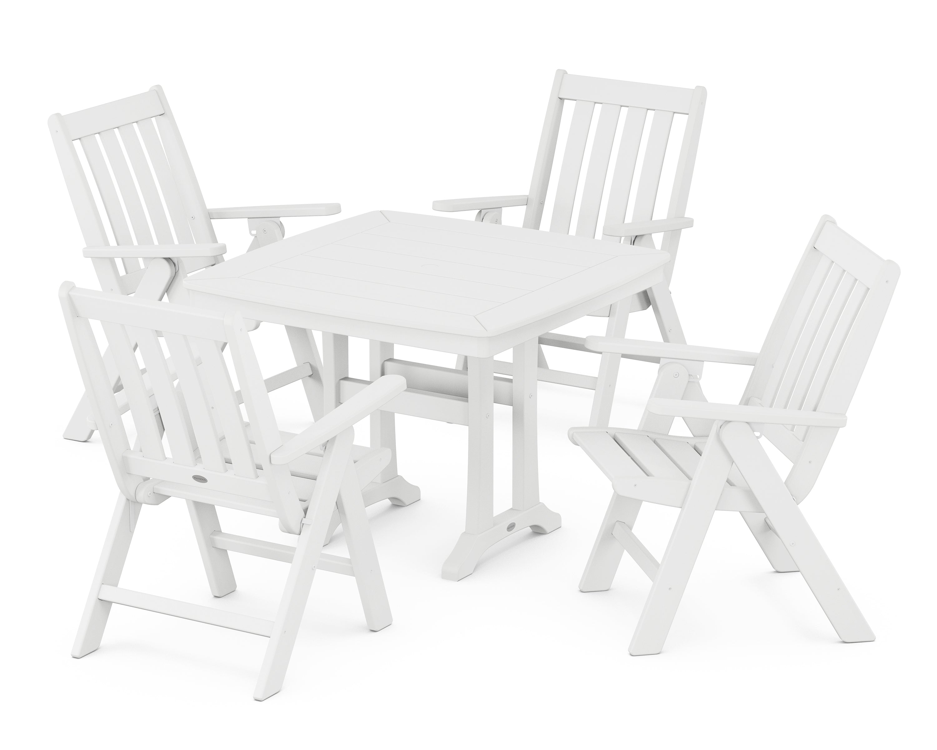 POLYWOOD® Vineyard Folding 5-Piece Dining Set with Trestle Legs in White