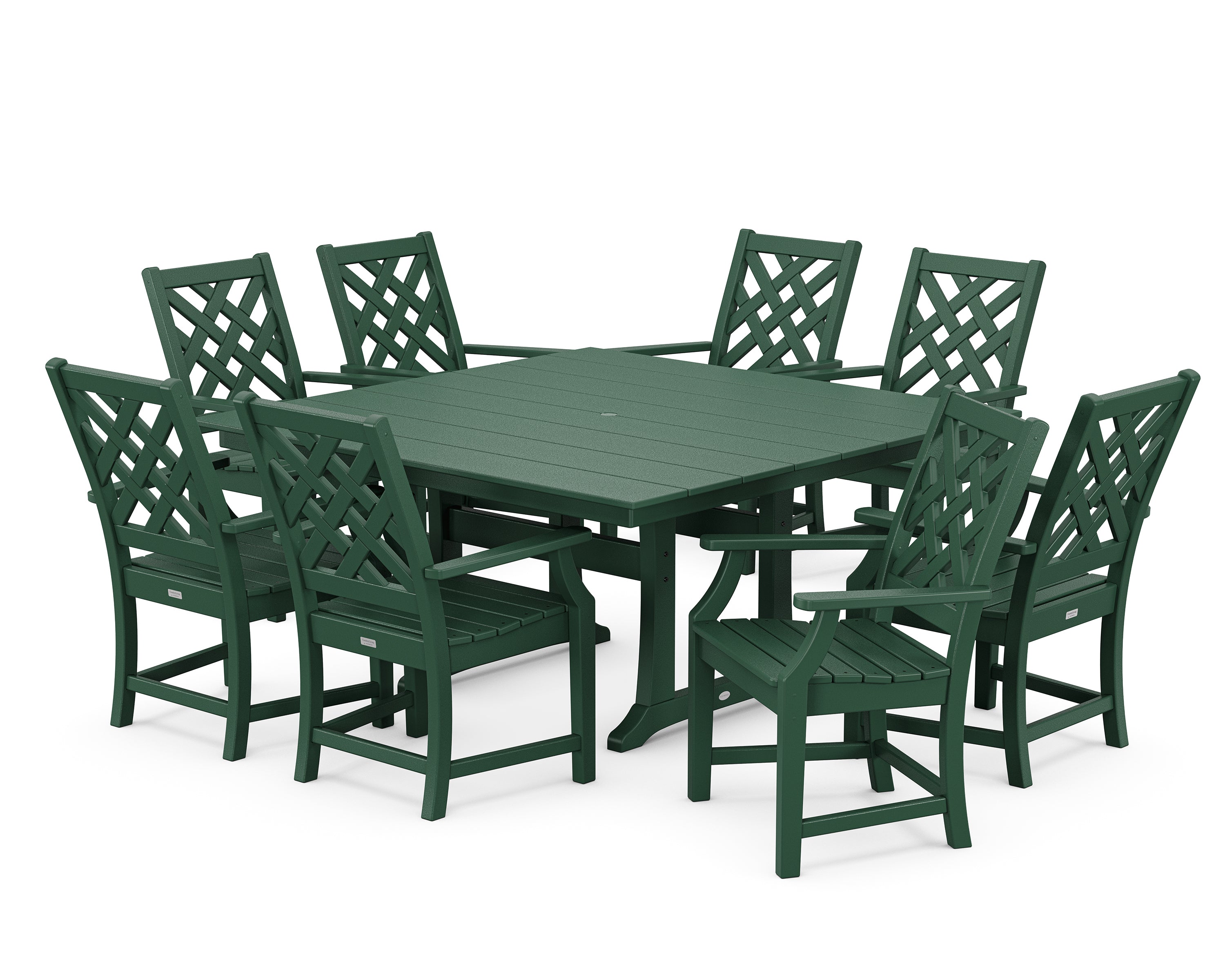 Country Living Wovendale 9-Piece Square Farmhouse Dining Set with Trestle Legs in Green