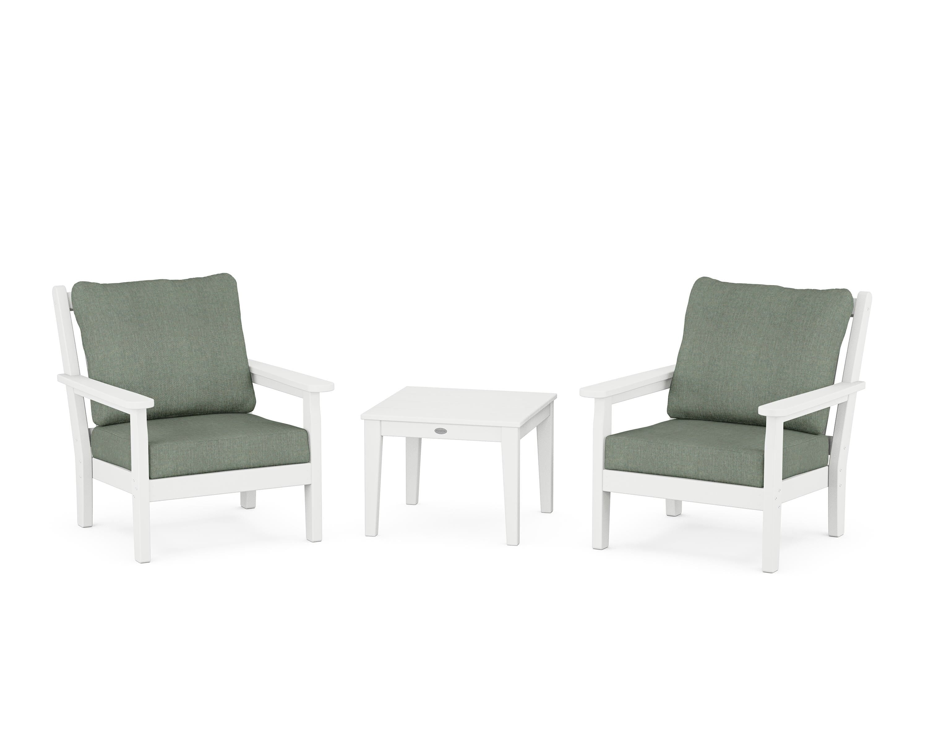 POLYWOOD Chippendale 3-Piece Deep Seating Set in White / Cast Sage